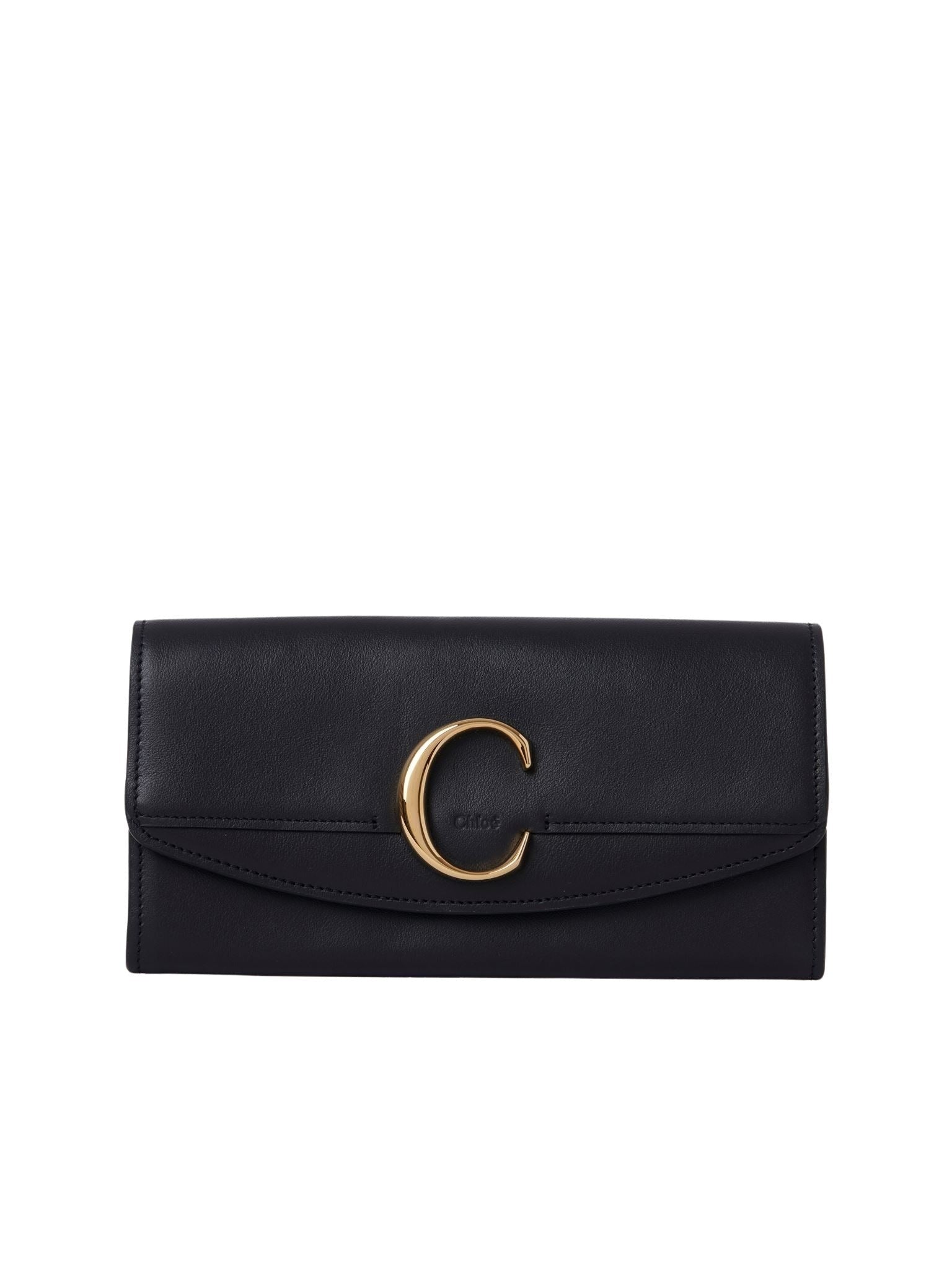 Portefeuille long à rabat Chloé C en cuir - Black