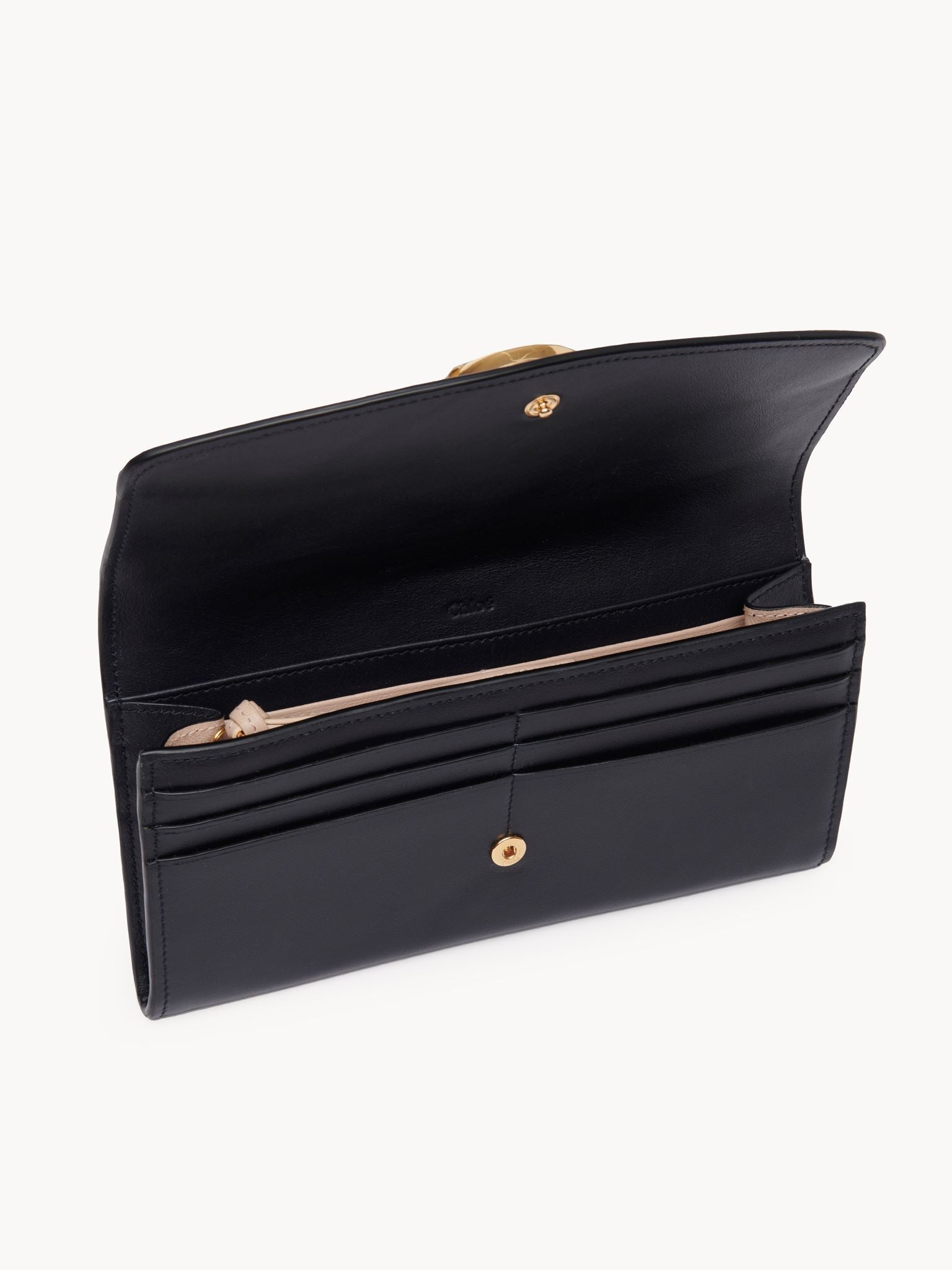 Portefeuille long à rabat Chloé C en cuir - Black