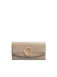 Portefeuille long à rabat Chloé C en cuir - Motty Grey