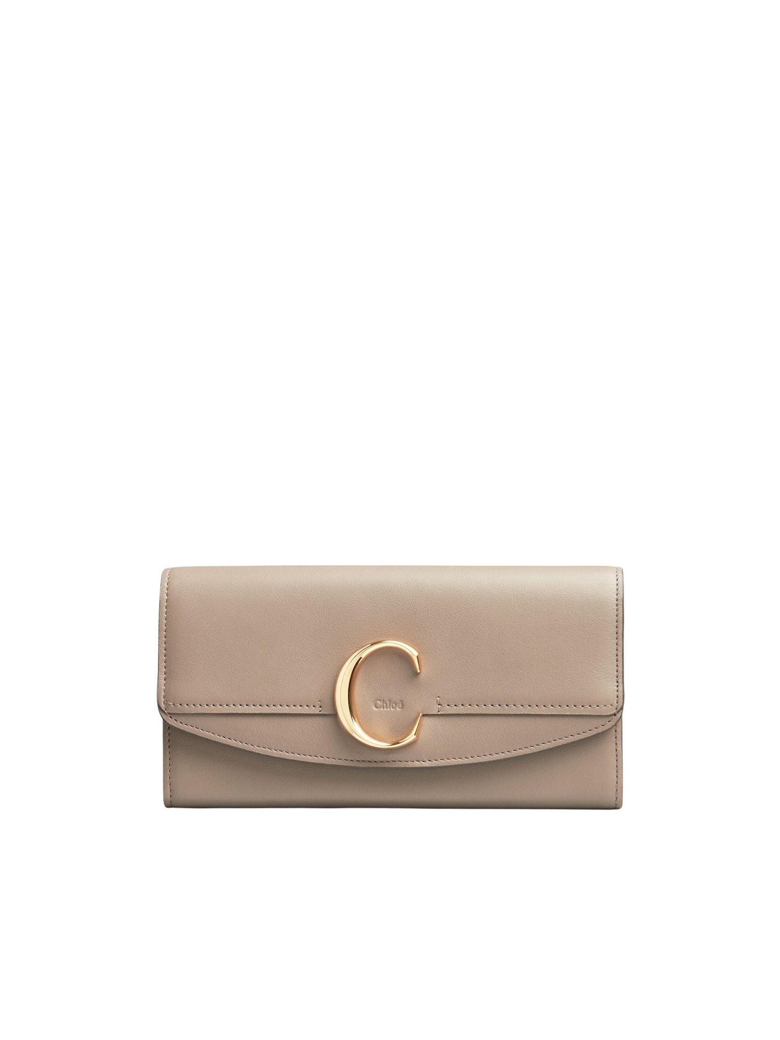 Portefeuille long à rabat Chloé C en cuir - Motty Grey
