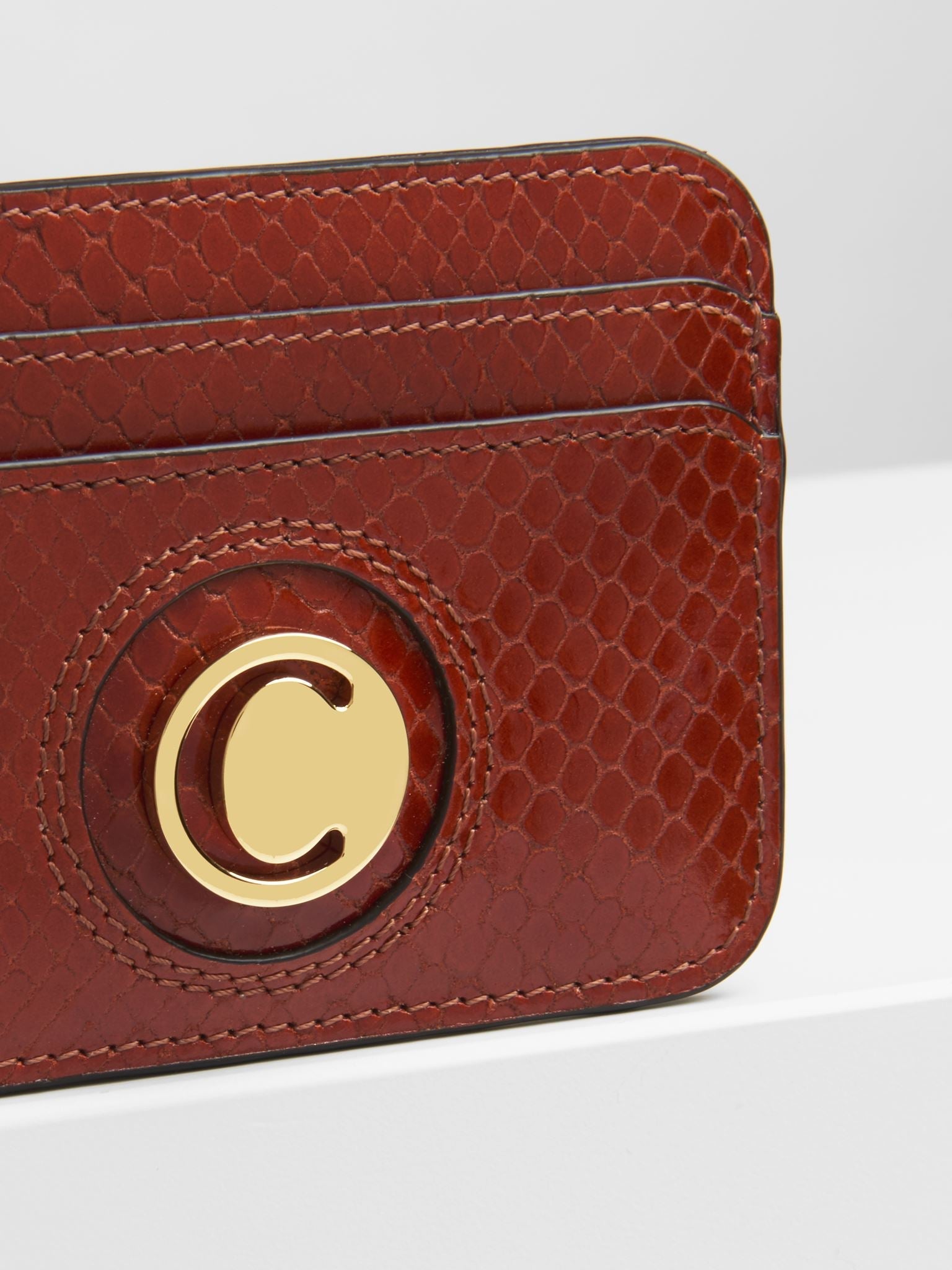 Porte-cartes Slide «C» en cuir - Chestnut Brown