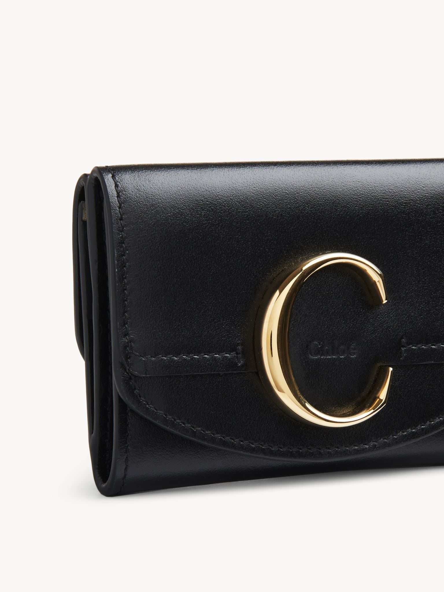 Mini portefeuille trois volets en cuir brillant - Black