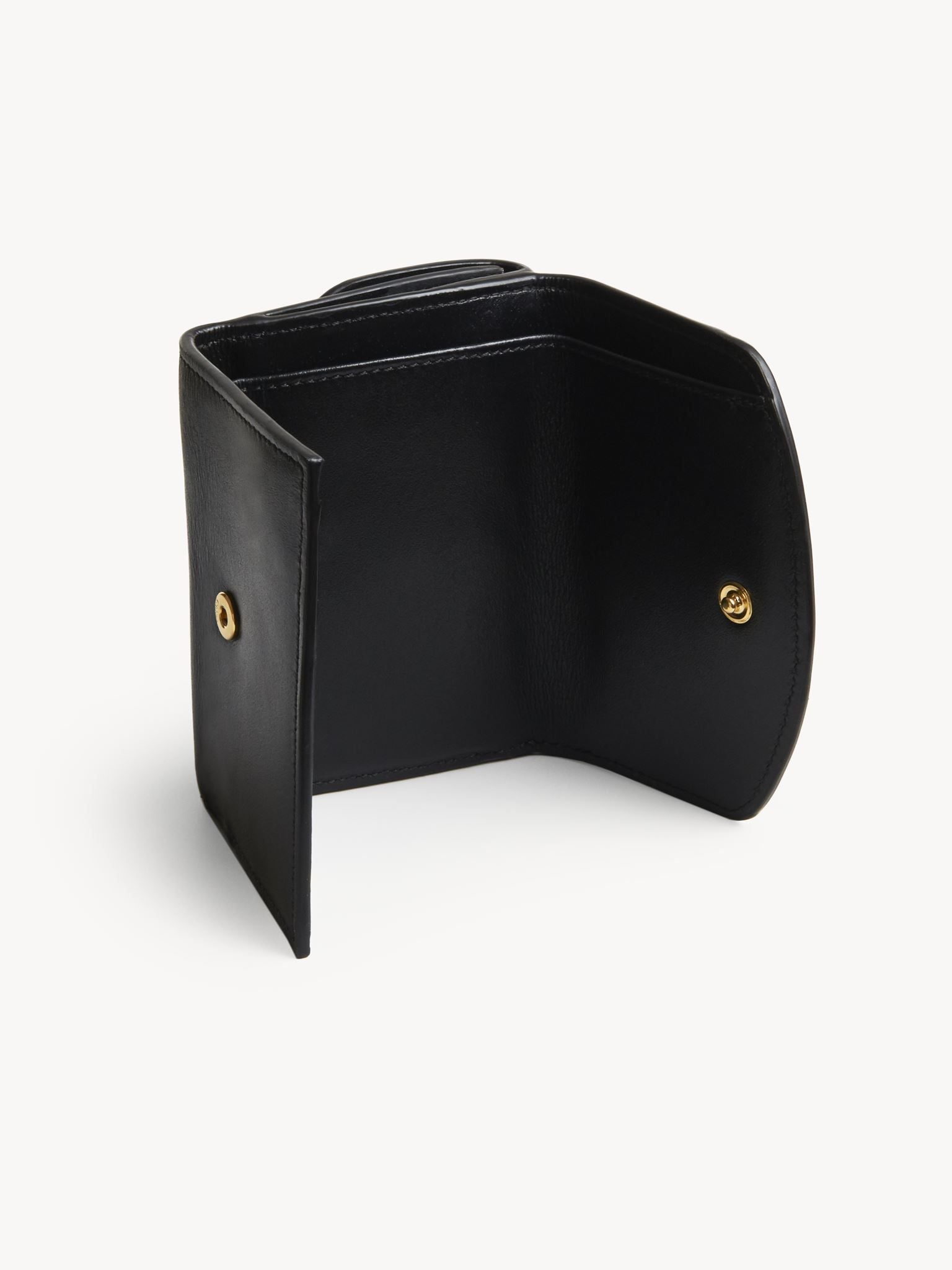 Mini portefeuille trois volets en cuir brillant - Black