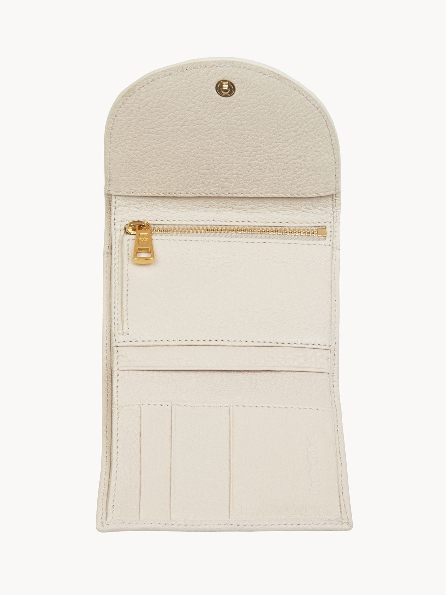 Portefeuille à trois volets Hana en cuir - Cement Beige