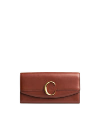 Portefeuille long à rabat Chloé C en cuir - Sepia Brown
