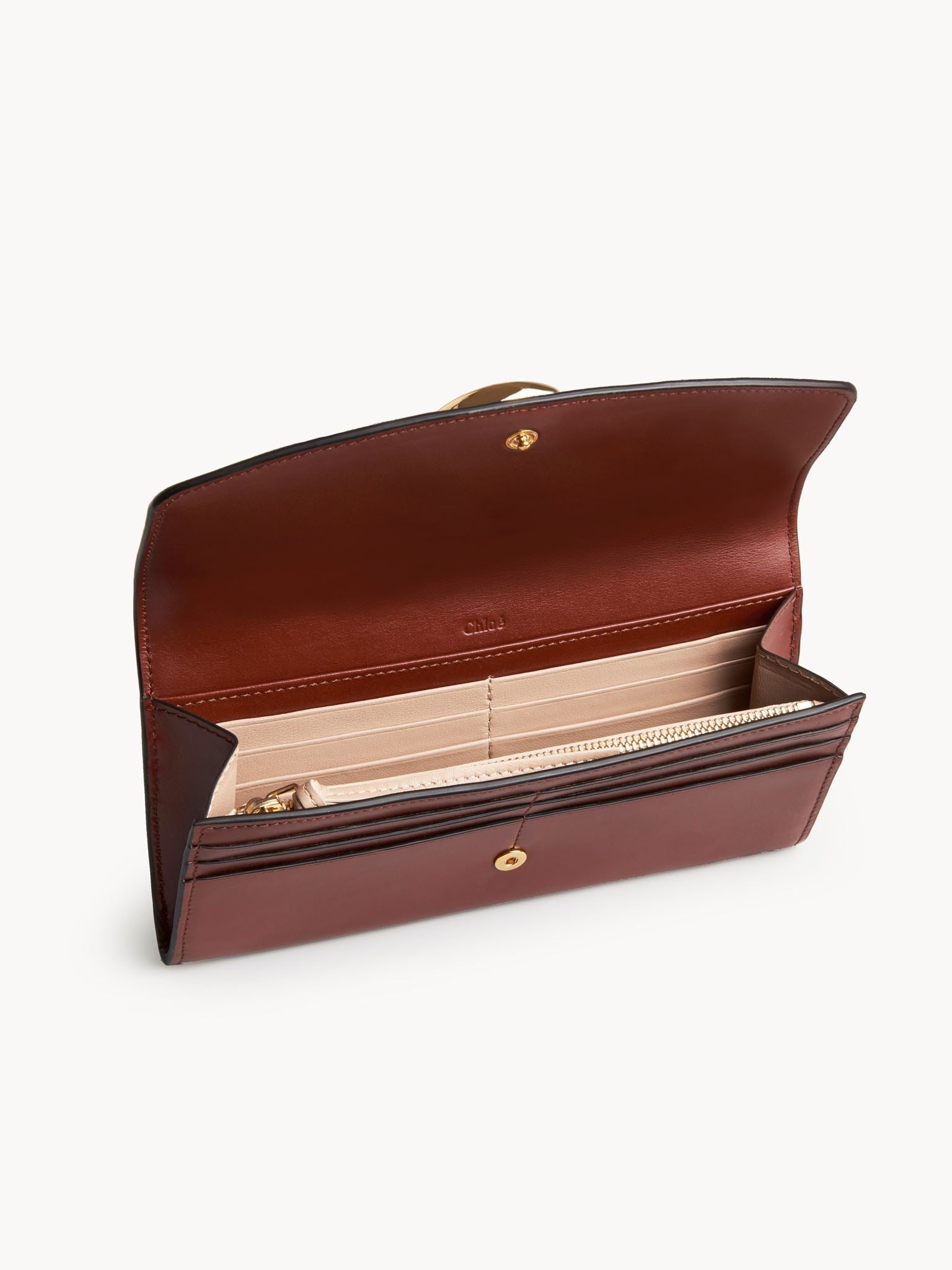 Portefeuille long à rabat Chloé C en cuir - Sepia Brown