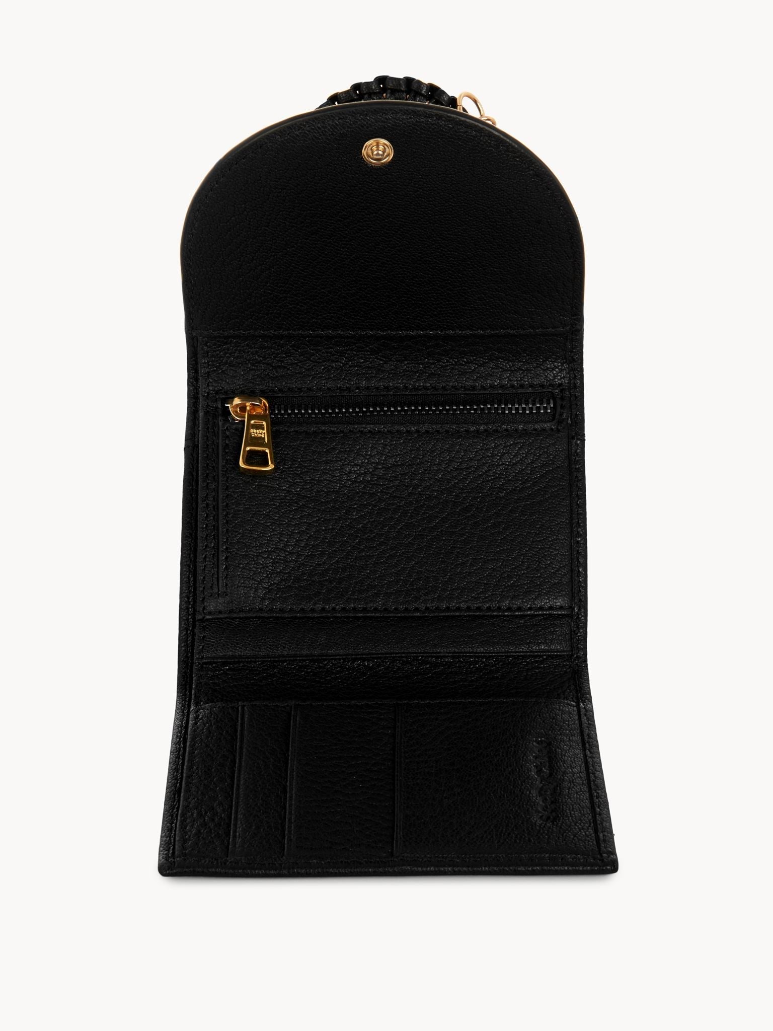 Portefeuille à trois volets Hana en cuir - Noir