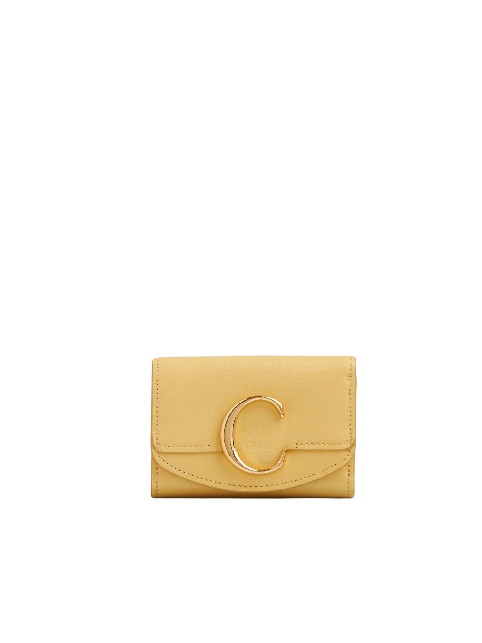Mini portefeuille à trois volets Chloé «C» en cuir - Raphia Vert