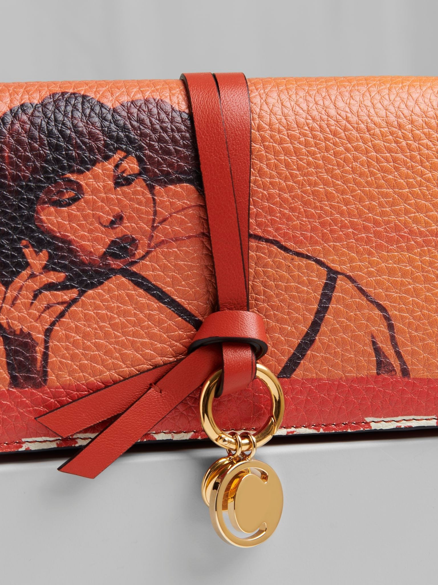 Portefeuille long à rabat Alphabet en cuir - Multicolor Orange