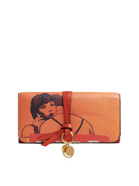 Portefeuille long à rabat Alphabet en cuir - Multicolor Orange