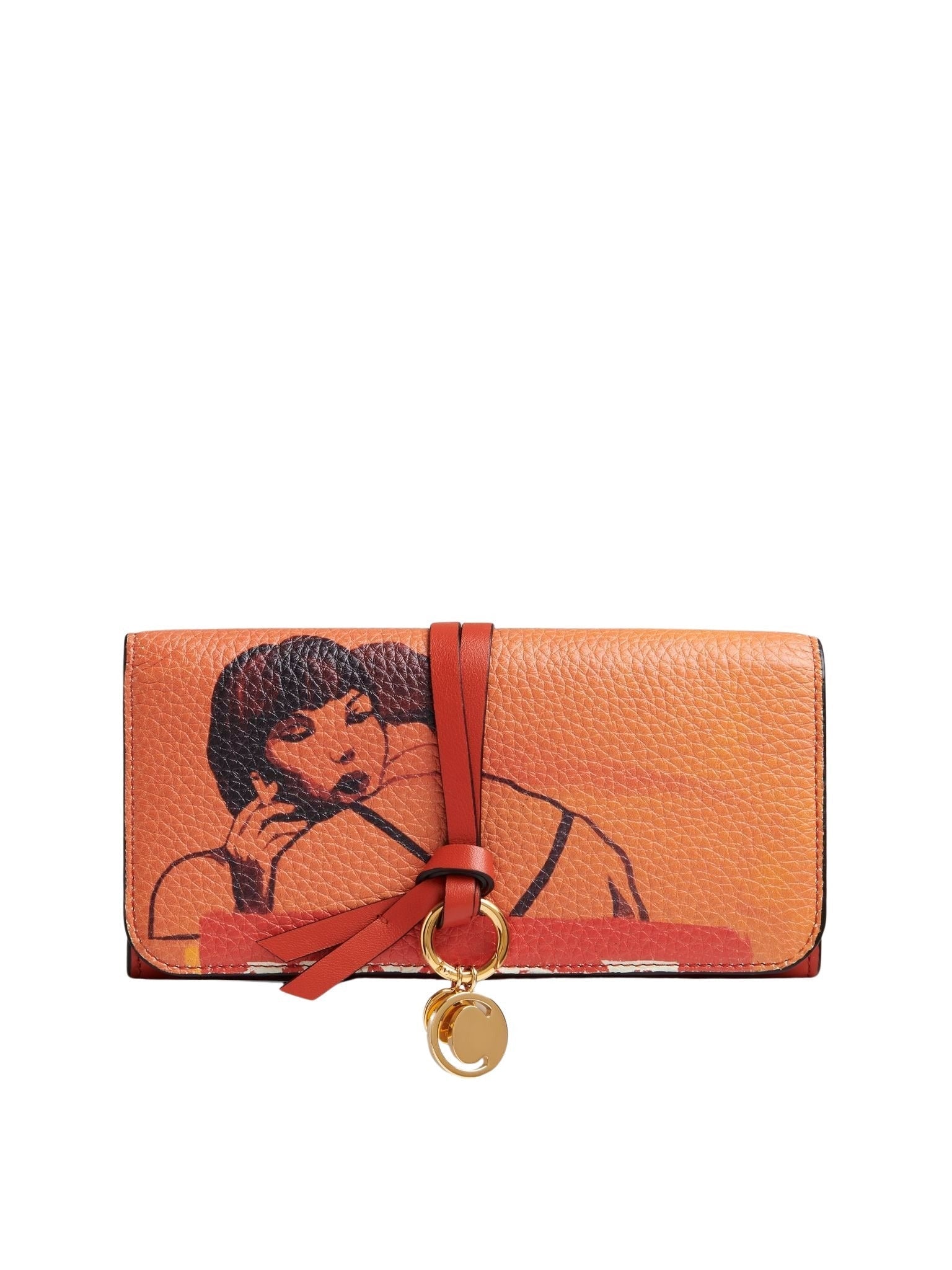 Portefeuille long à rabat Alphabet en cuir - Multicolor Orange