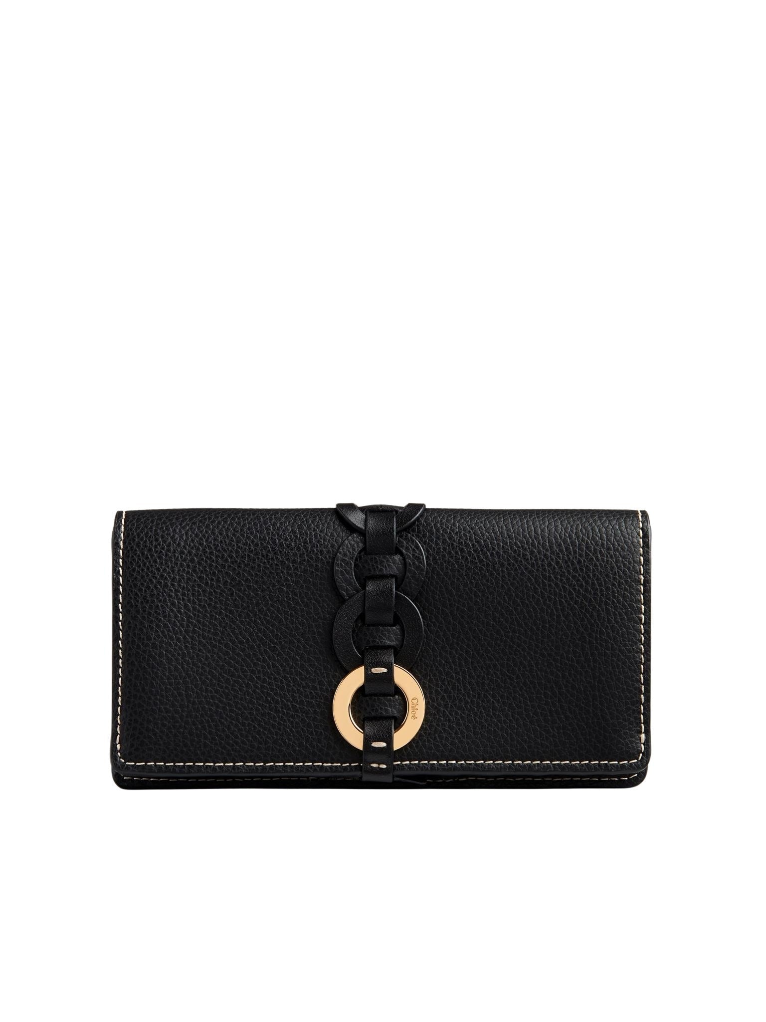 Portefeuille long à rabat Darryl en cuir - Black