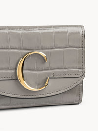 Petit portefeuille trois volets Chloé C en cuir - Stormy Grey