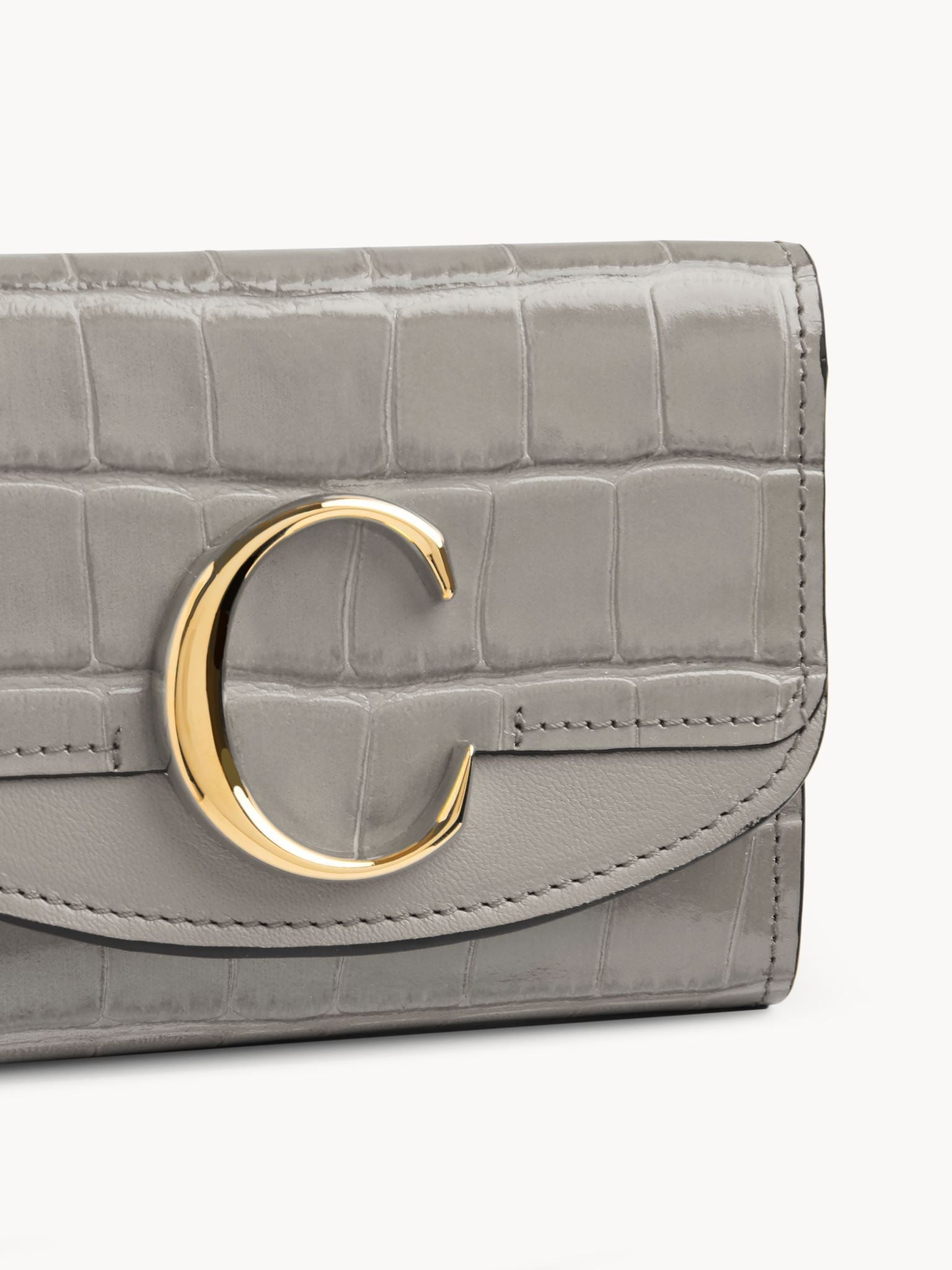 Petit portefeuille trois volets Chloé C en cuir - Stormy Grey