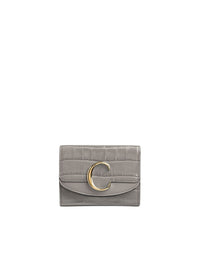 Petit portefeuille trois volets Chloé C en cuir - Stormy Grey