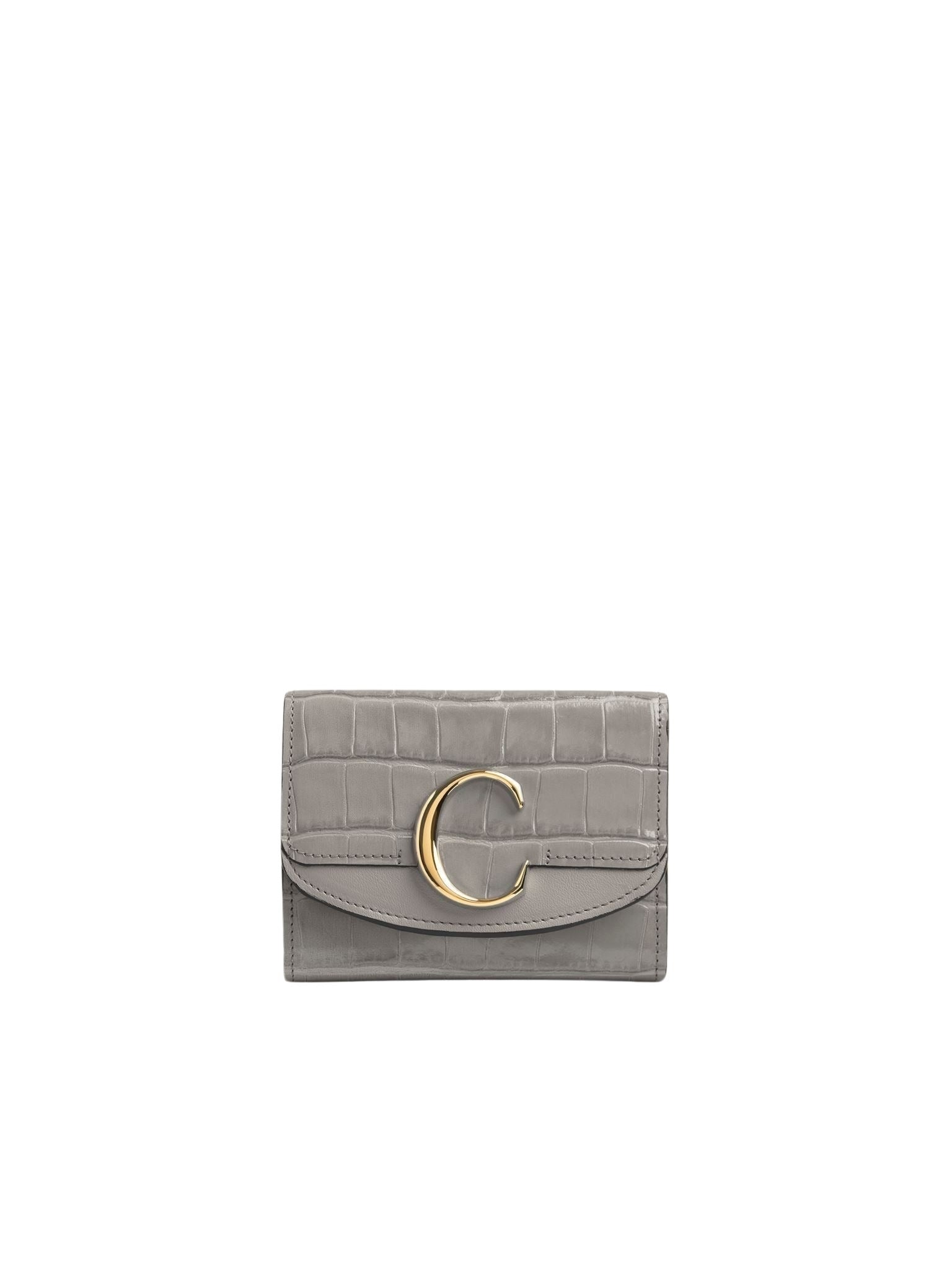 Petit portefeuille trois volets Chloé C en cuir - Stormy Grey