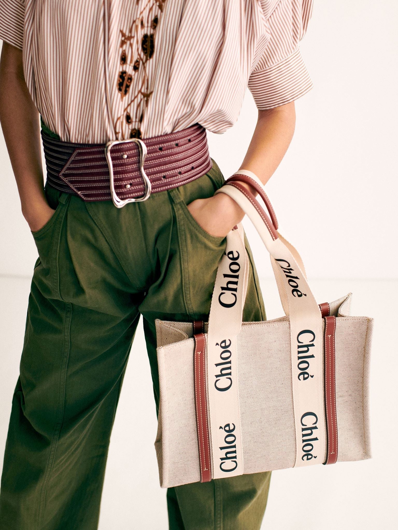Ceinture surpiquée en cuir - Purple Bud