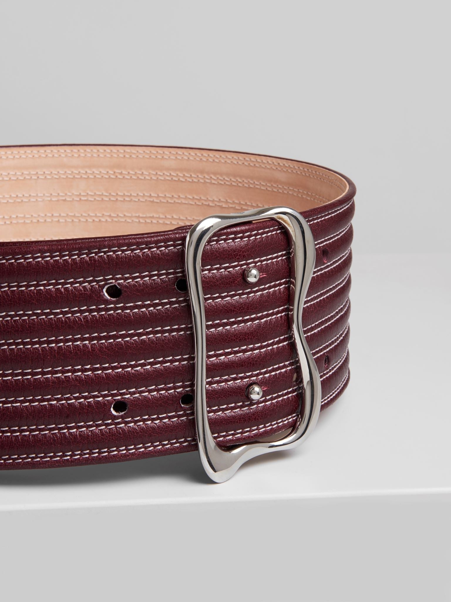 Ceinture surpiquée en cuir - Purple Bud