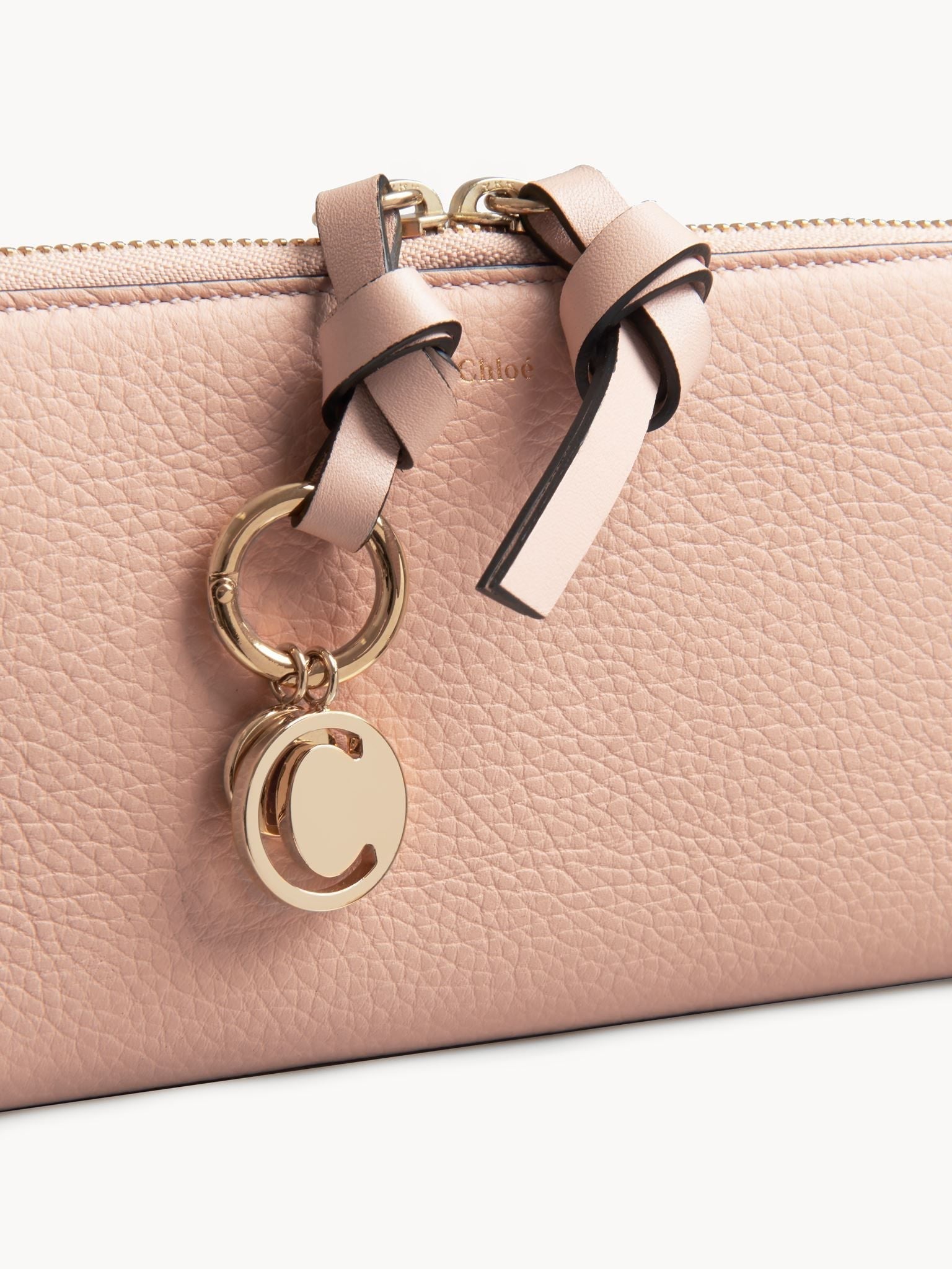 Portefeuille long zippé Alphabet en cuir - Cement Pink