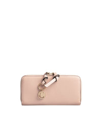 Portefeuille long zippé Alphabet en cuir - Cement Pink
