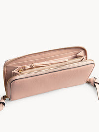 Portefeuille long zippé Alphabet en cuir - Cement Pink