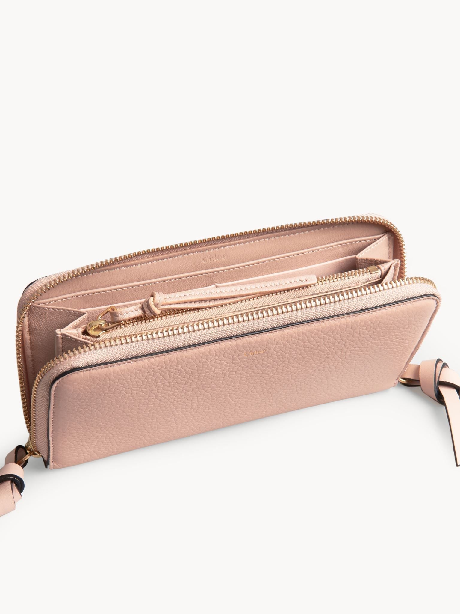 Portefeuille long zippé Alphabet en cuir - Cement Pink