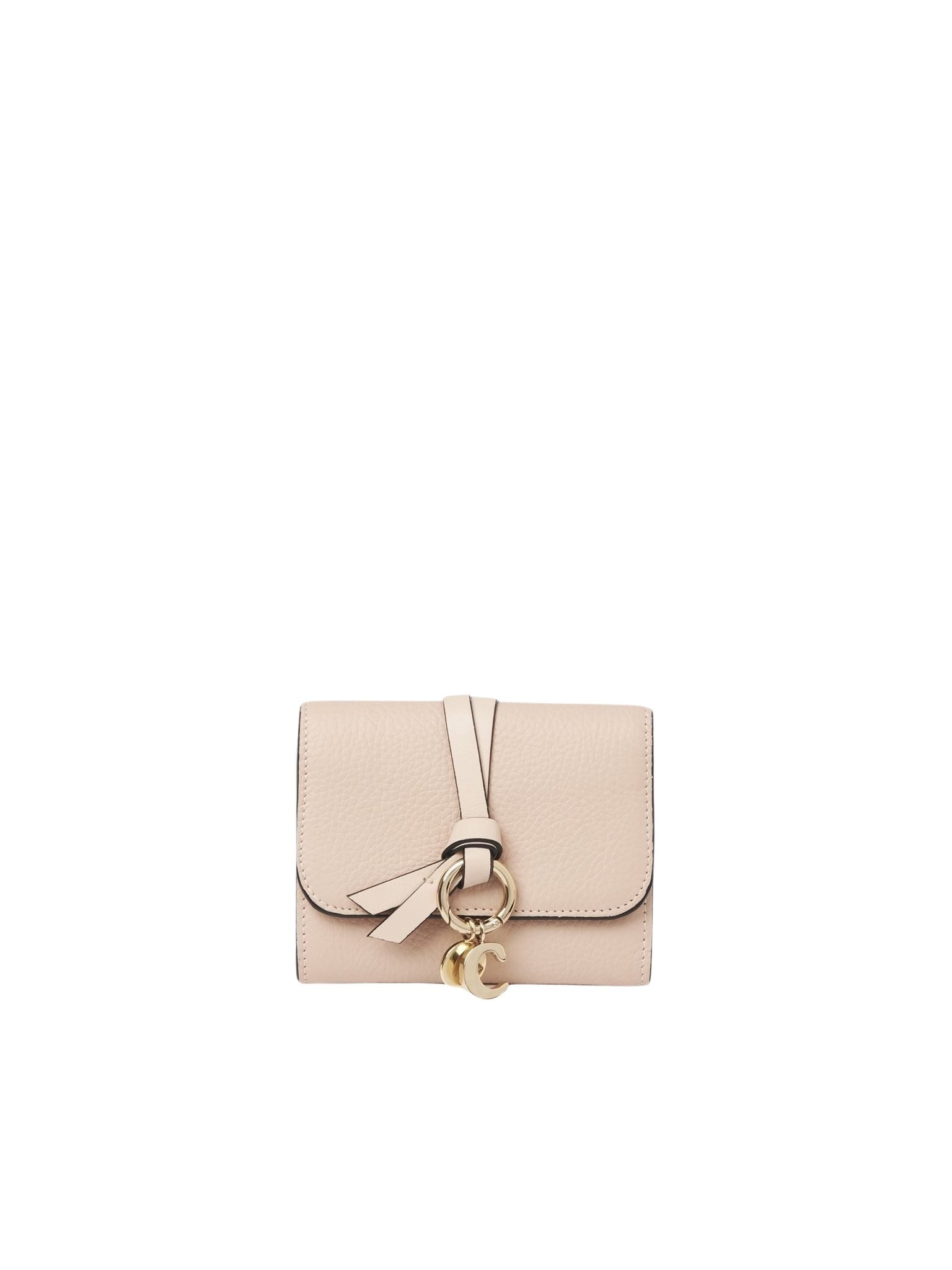 Portefeuille compact à trois volets Alphabet en cuir - Cement Pink