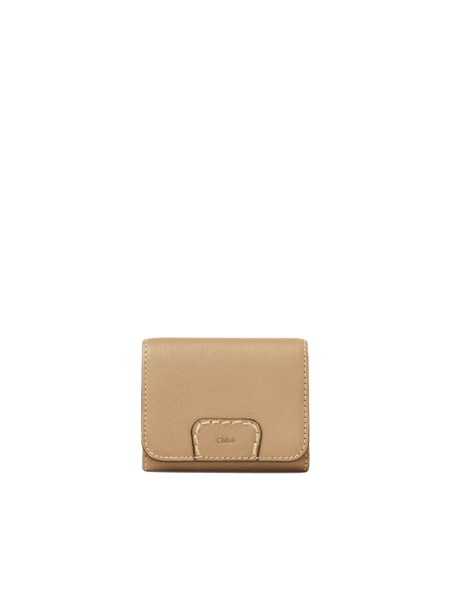 Portefeuille compact à trois volets Edith en cuir - Soft Tan
