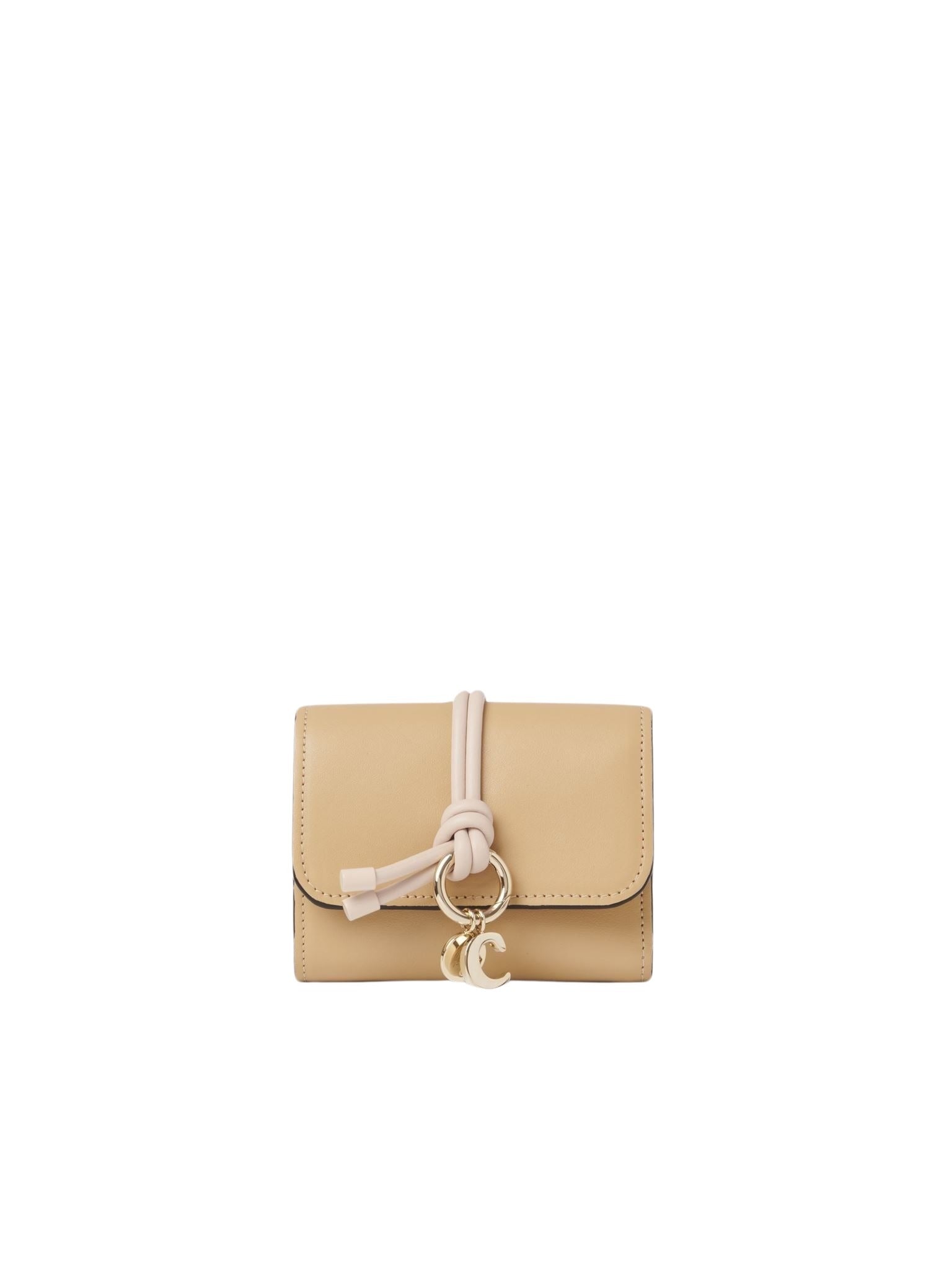 Portefeuille compact à trois volets Alphabet en cuir - Soft Light Tan