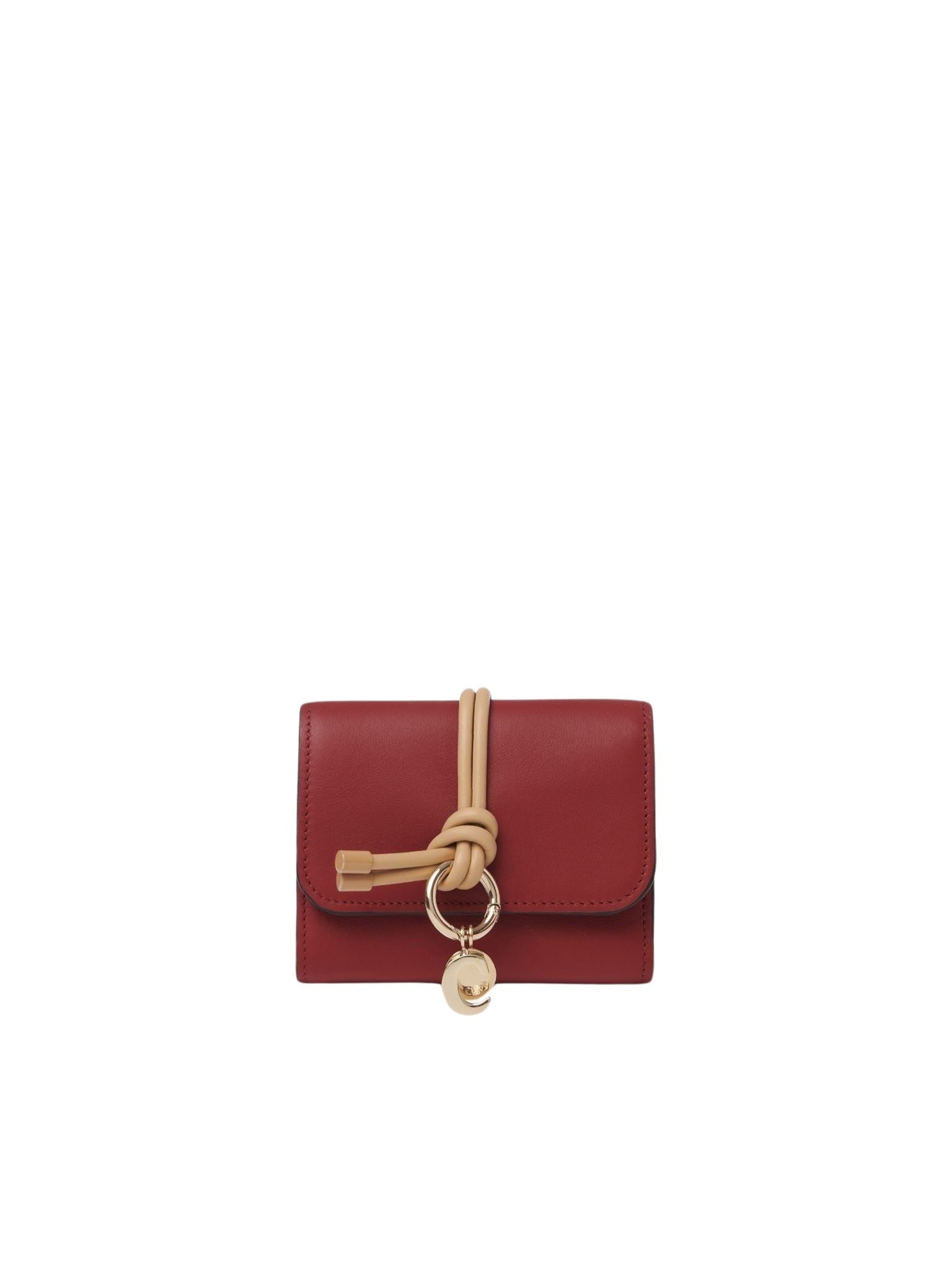 Portefeuille compact à trois volets Alphabet en cuir - Smoked Red