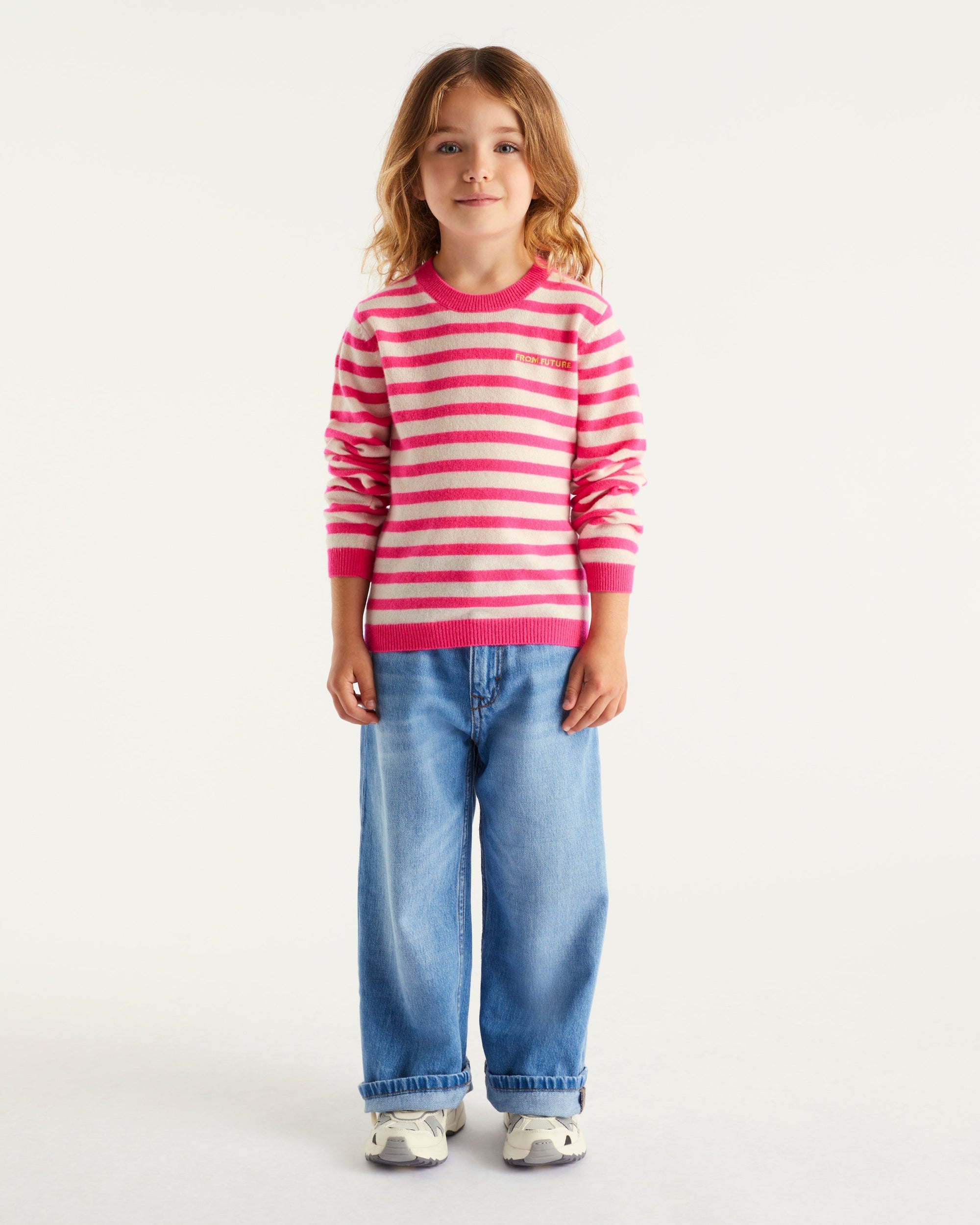 Pull marinière From Future Kids en cachemire - Winter Fuchsia