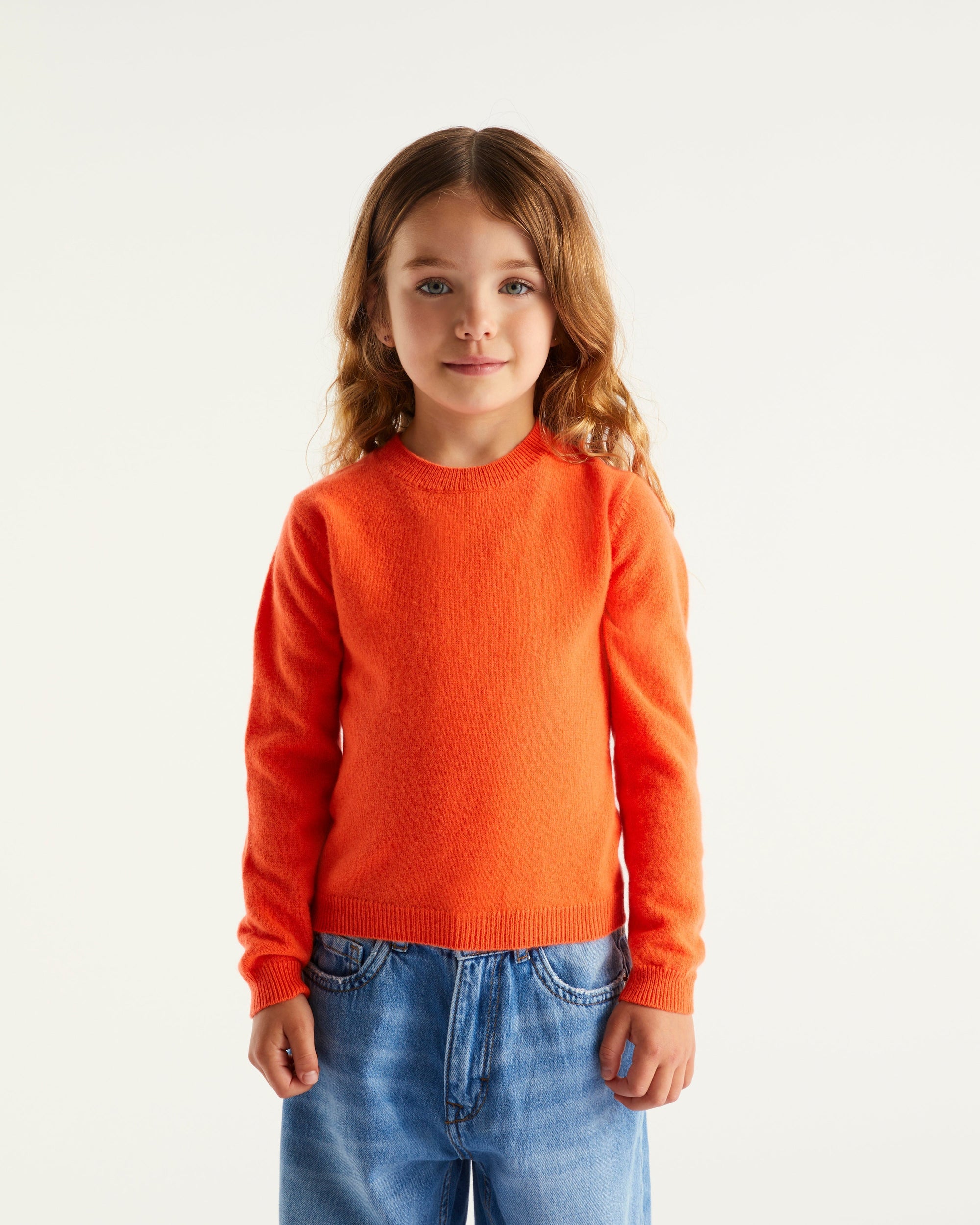 Pull à col rond kids en cachemire - Neon Orange