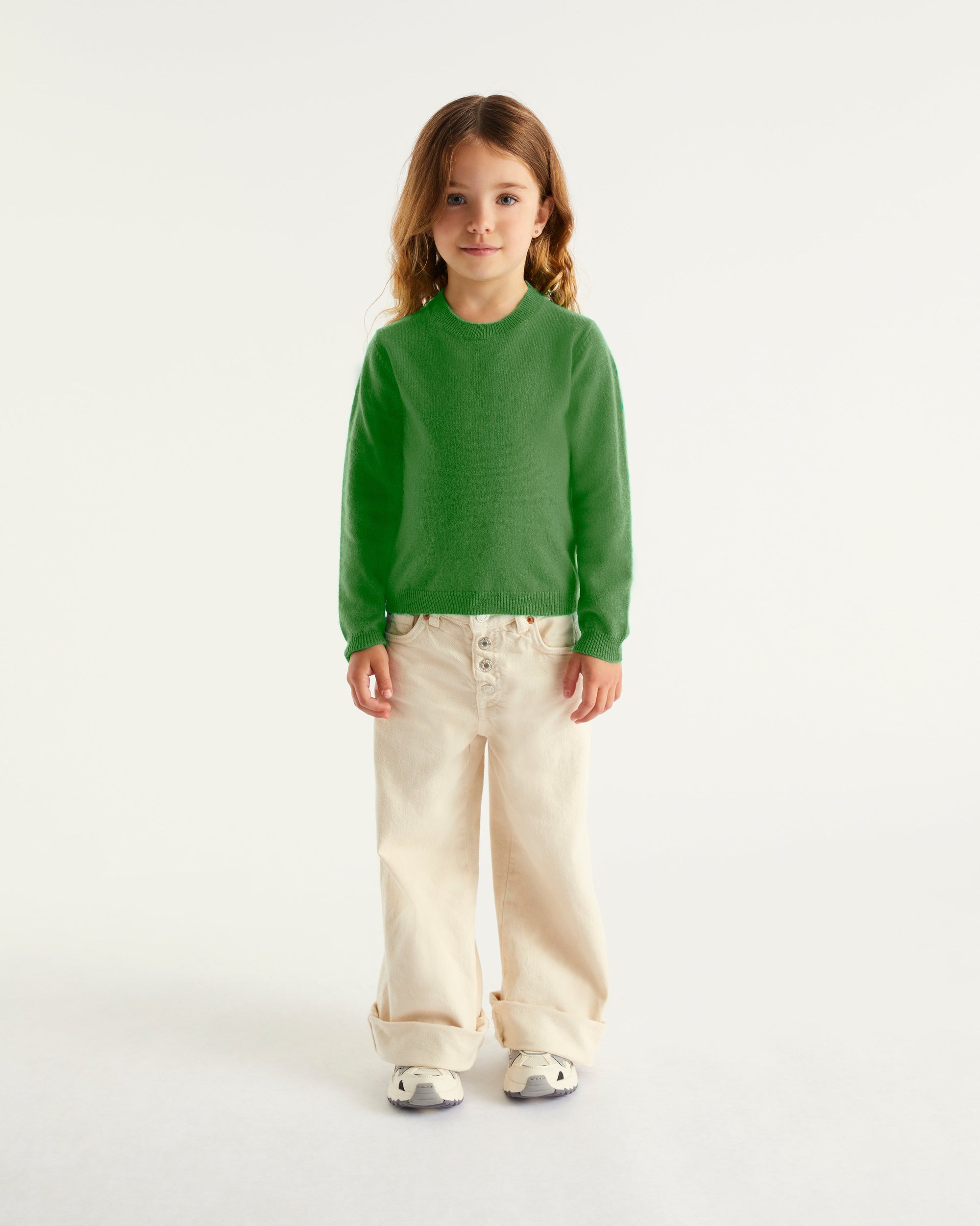 Pull à col rond kids en cachemire - Grass Green