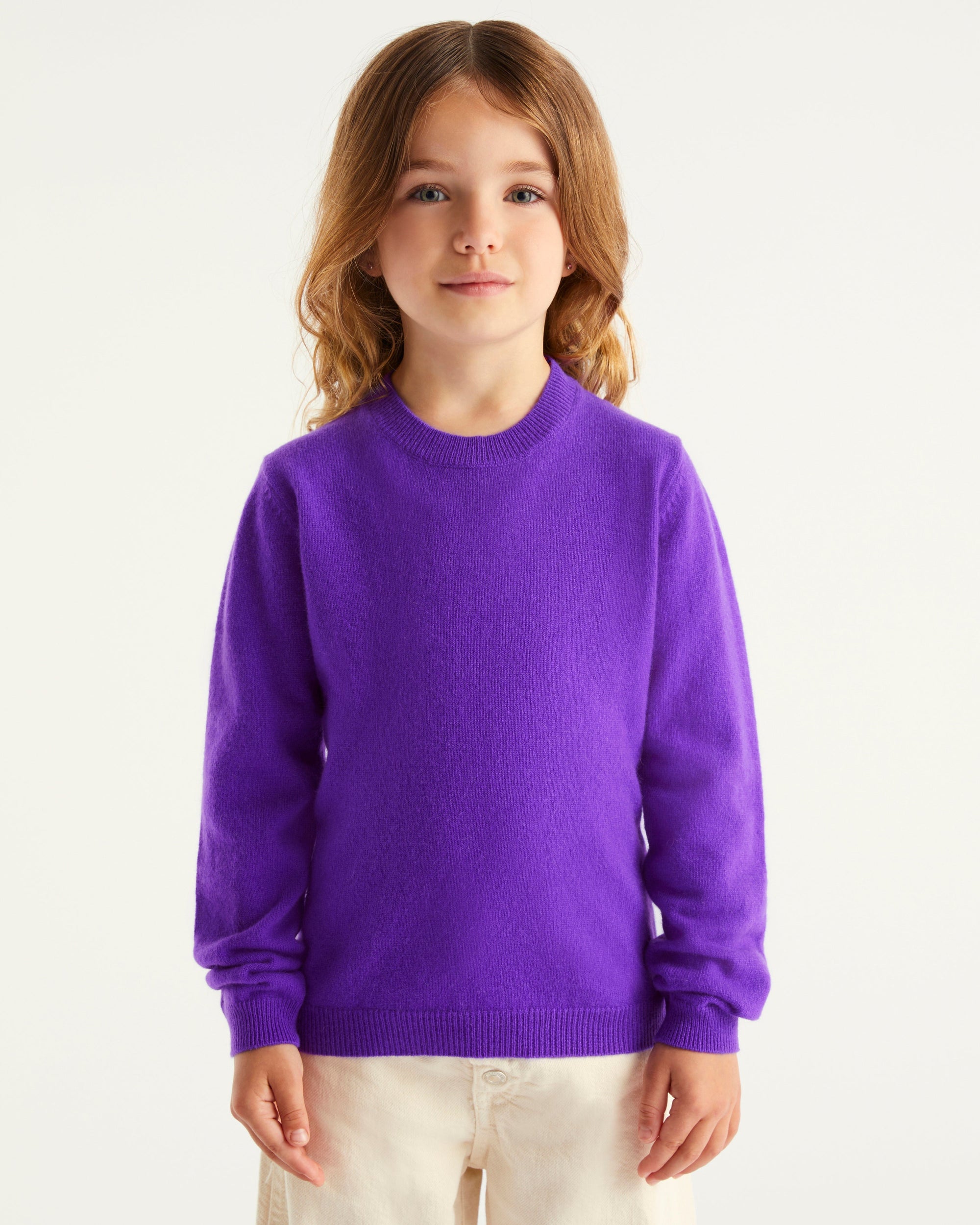 Pull à col rond kids en cachemire - Neon Purple
