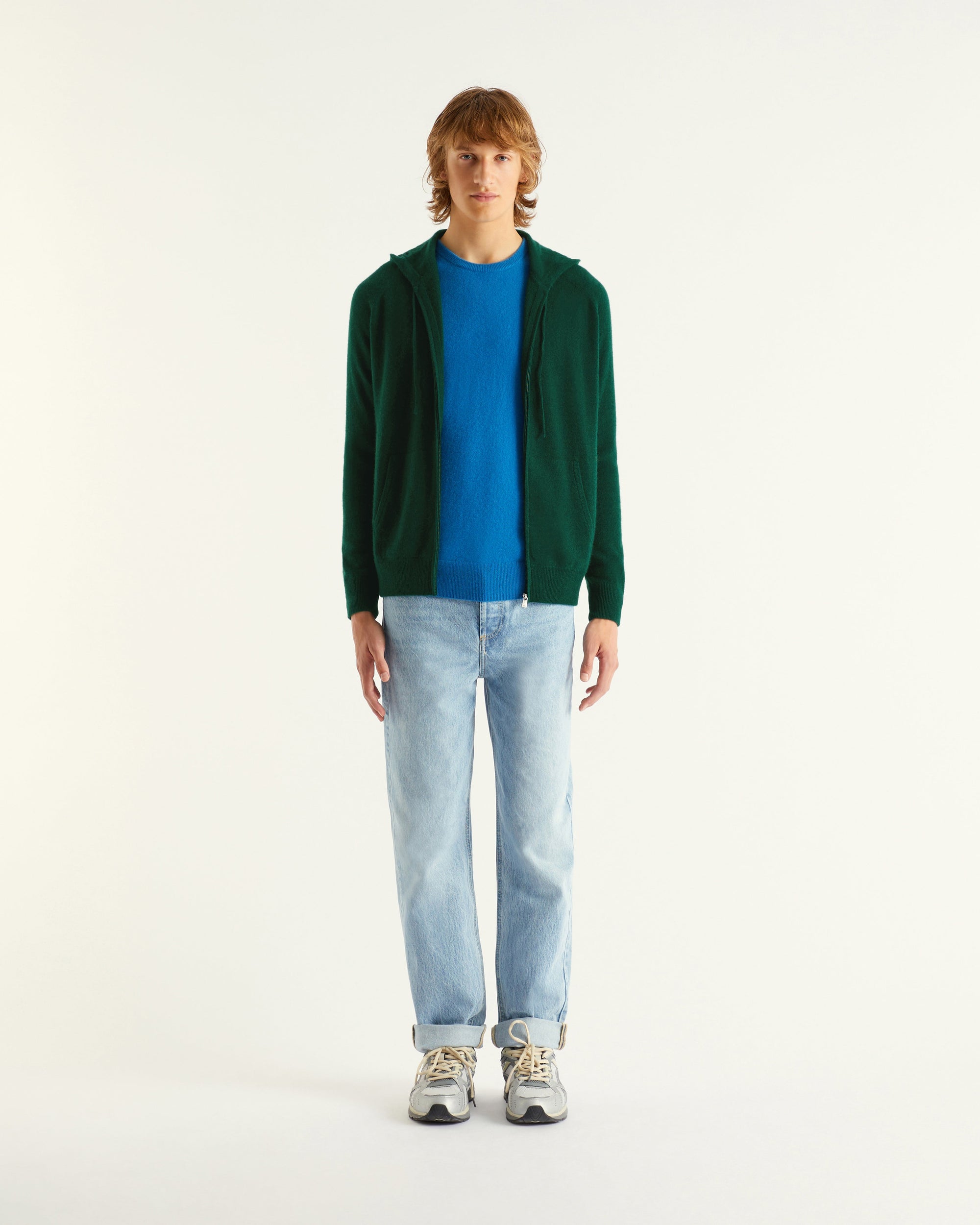 Hoodie zippé en cachemire - Bottle Green