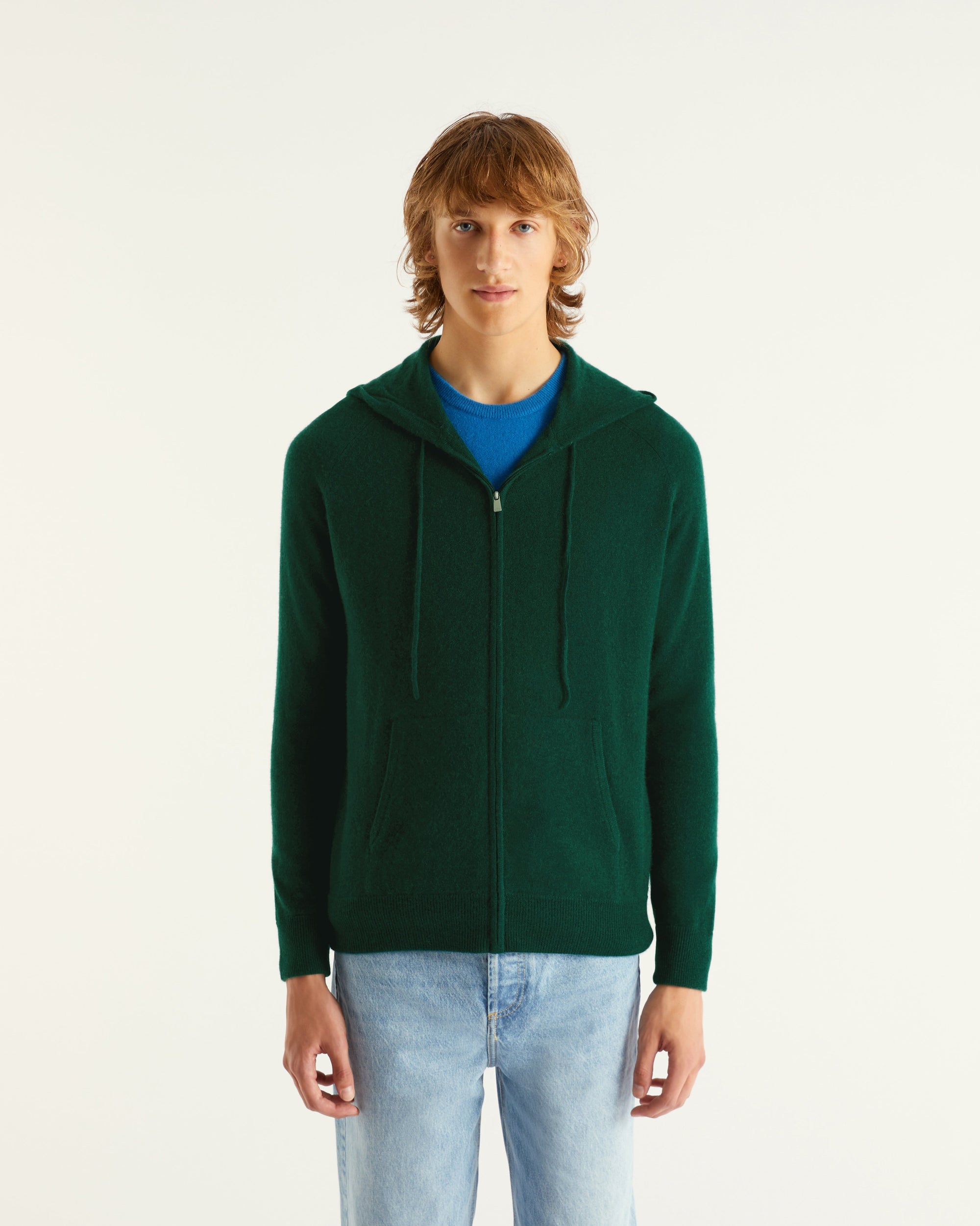 Hoodie zippé en cachemire - Bottle Green