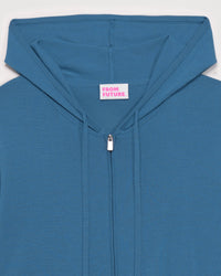 Hoodie à zip en laine mérinos - Cold Blue