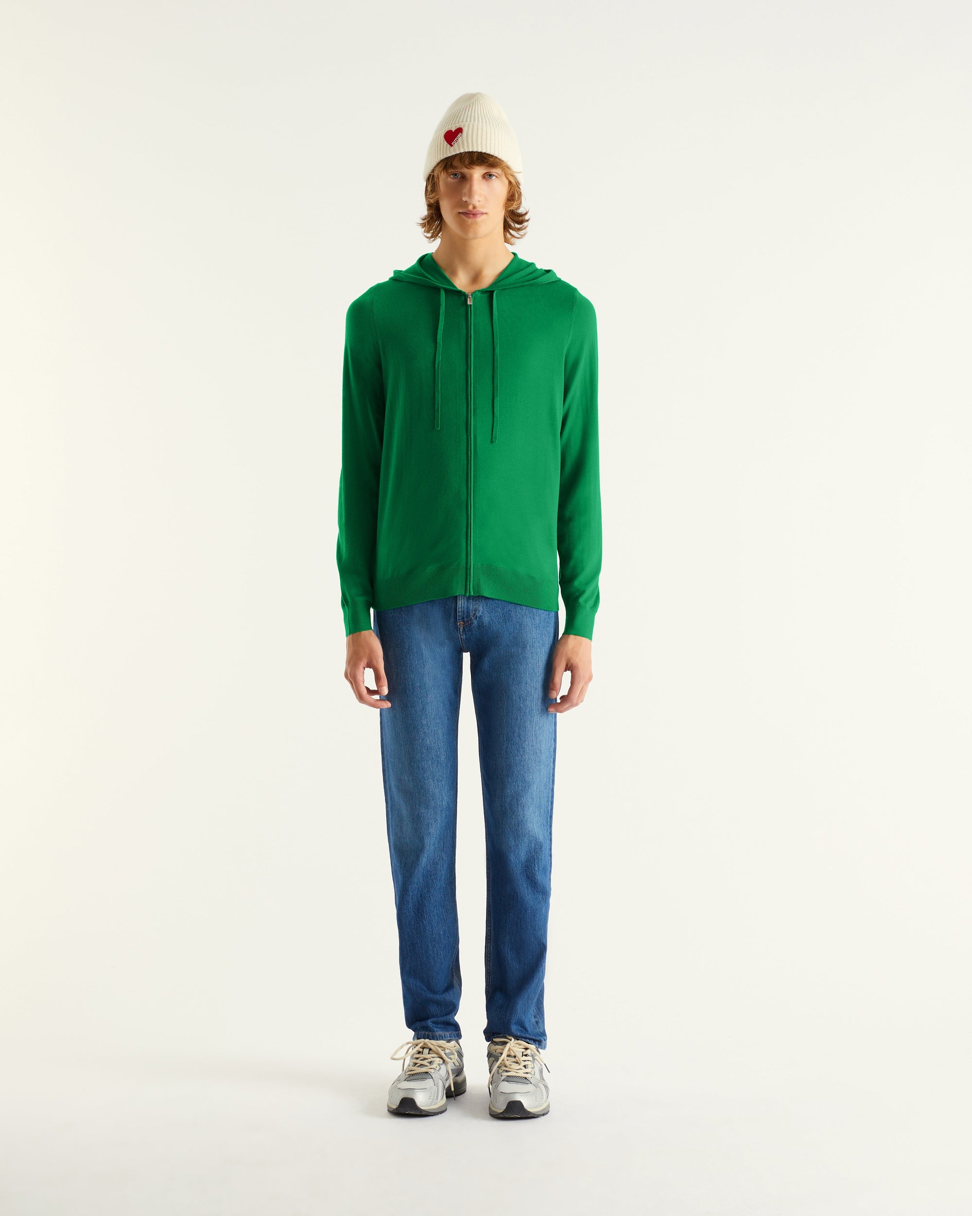 Hoodie à zip en laine mérinos - Party Green