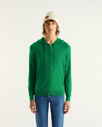 Hoodie à zip en laine mérinos - Party Green