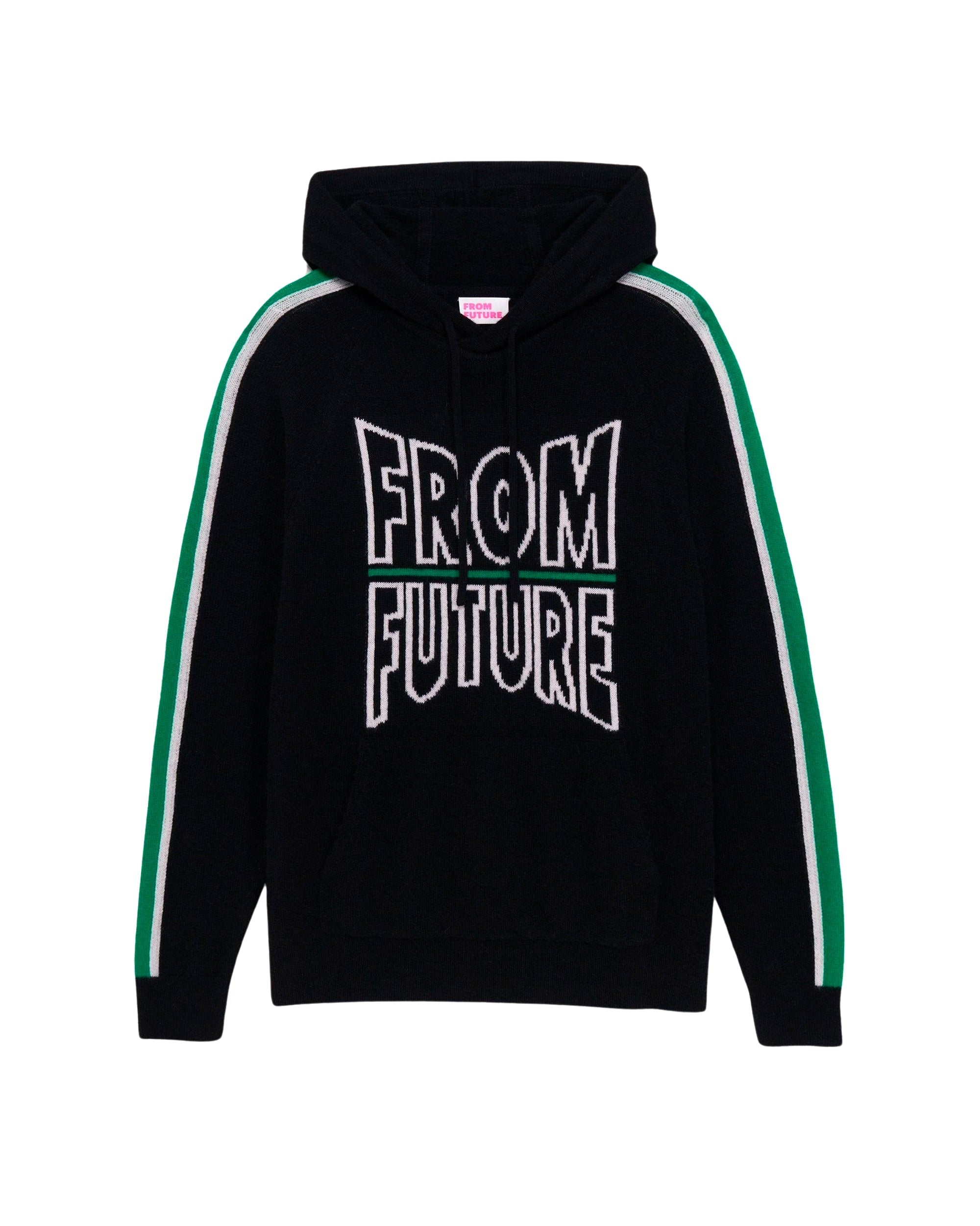 Hoodie à bande bicolore en cachemire - Black