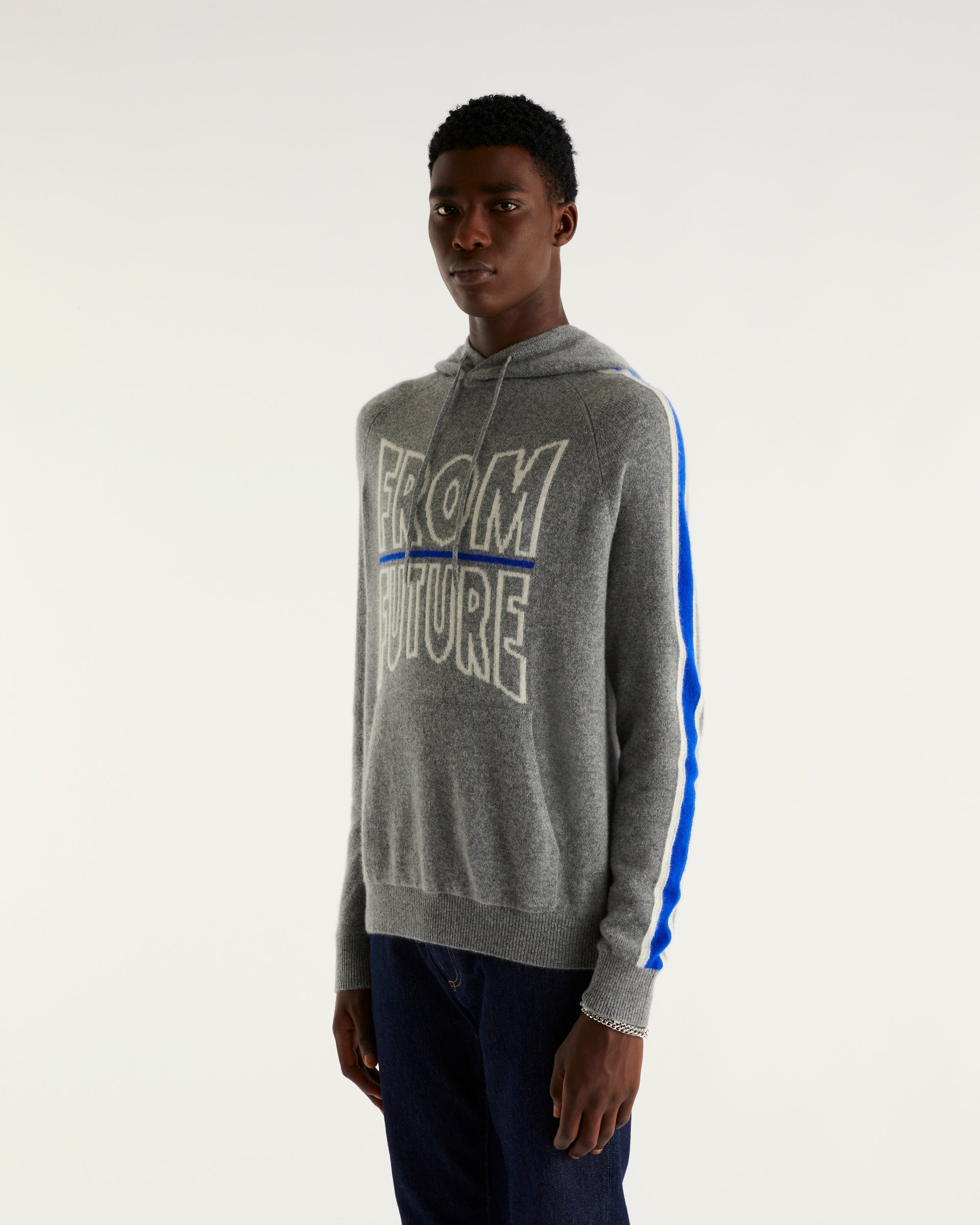 Hoodie à bande bicolore en cachemire - Black
