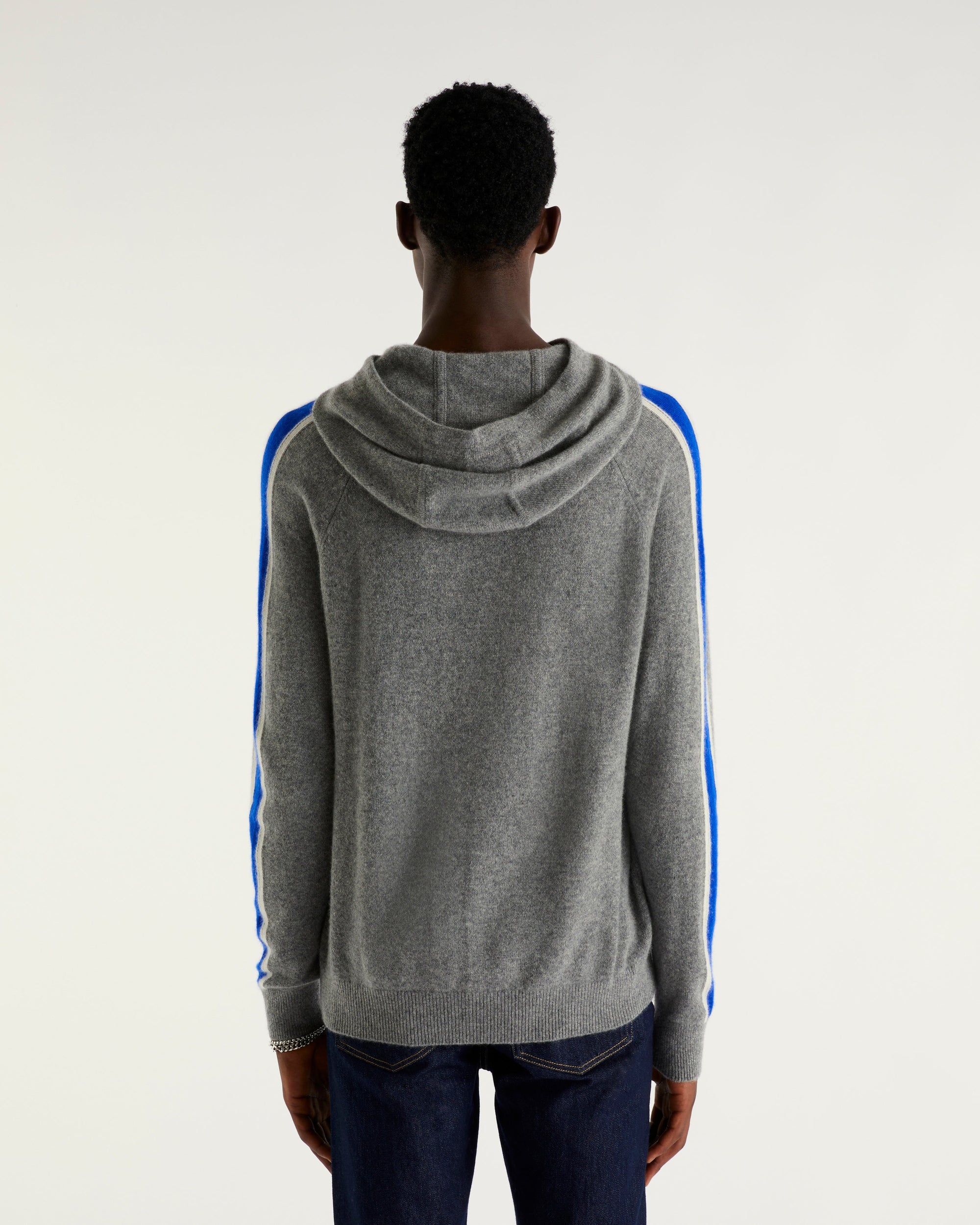 Hoodie à bande bicolore en cachemire - Black