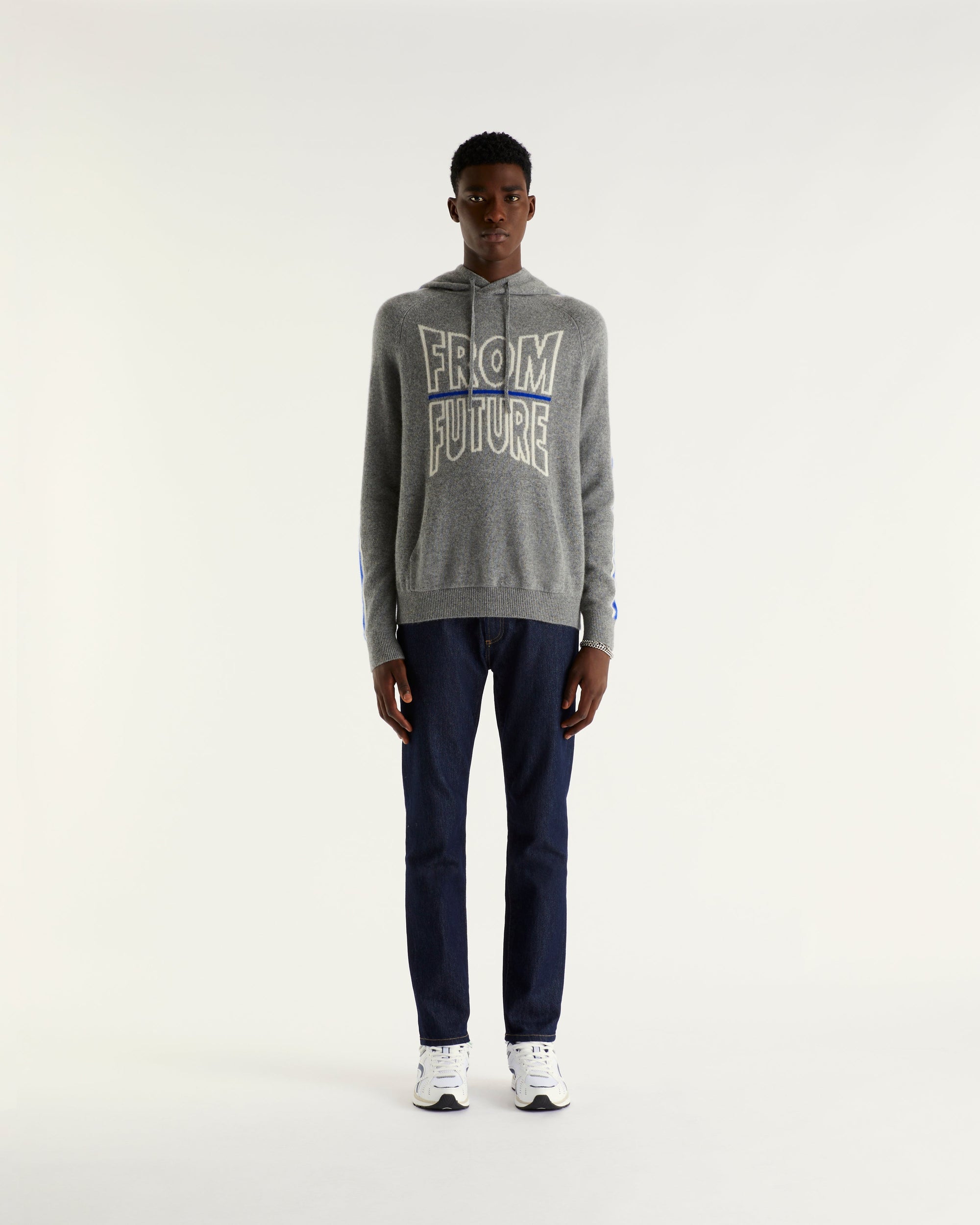 Hoodie à bande bicolore en cachemire - Dark Heather Gray