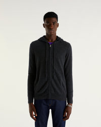 Hoodie zippé à motif intersia en cachemire - Anthracite