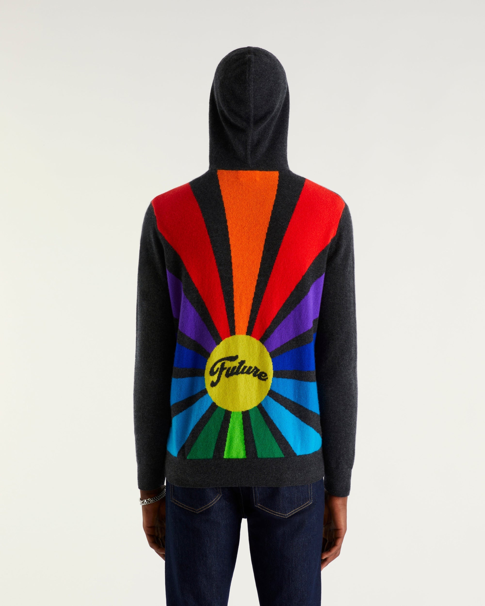 Hoodie zippé à motif intersia en cachemire - Anthracite