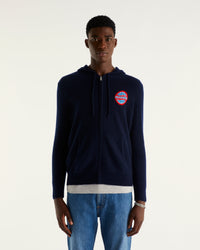 Hoodie zippé à motif globe en cachemire - Navy