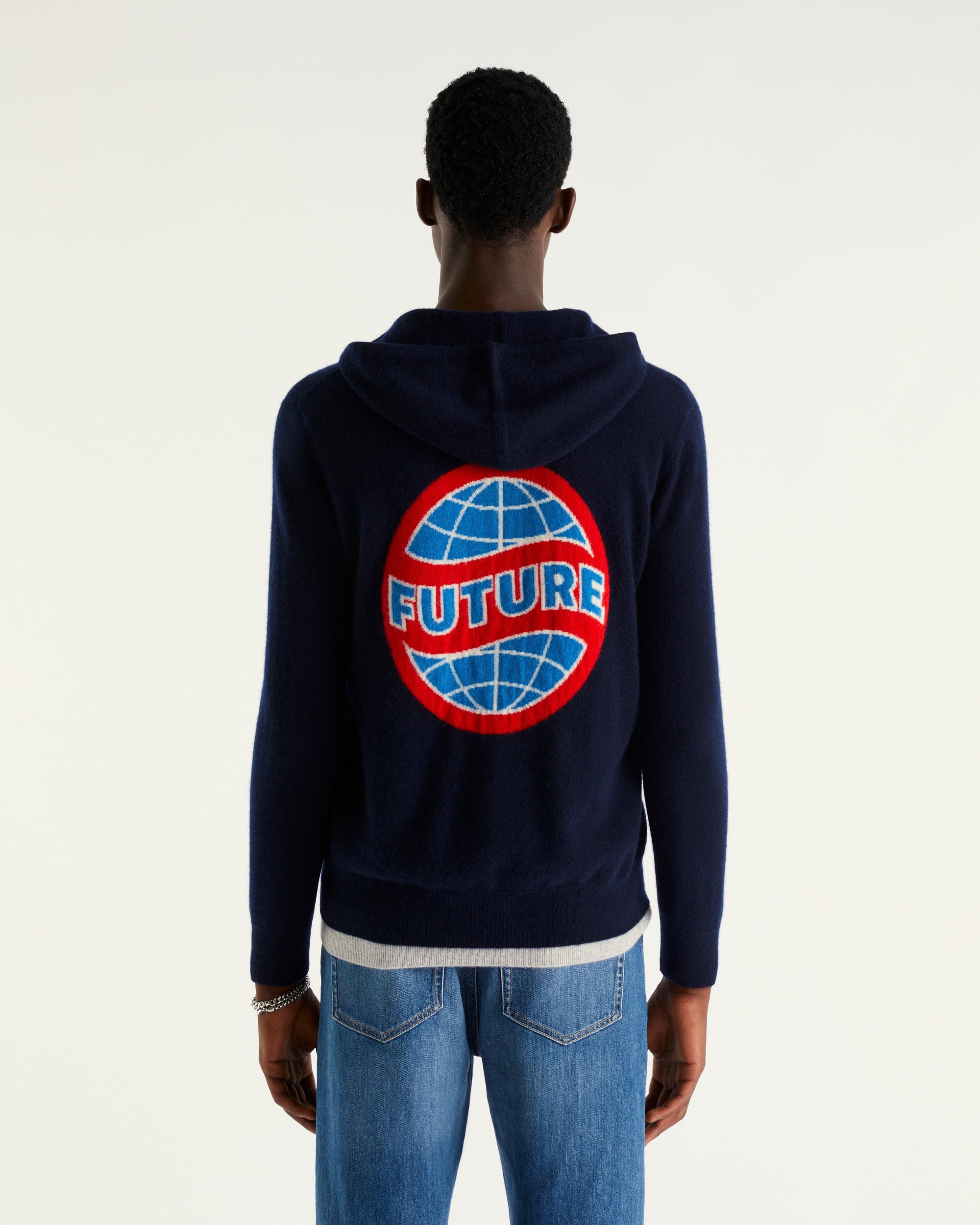 Hoodie zippé à motif globe en cachemire - Dark Heather Gray