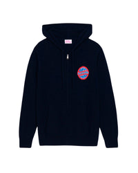 Hoodie zippé à motif globe en cachemire - Navy
