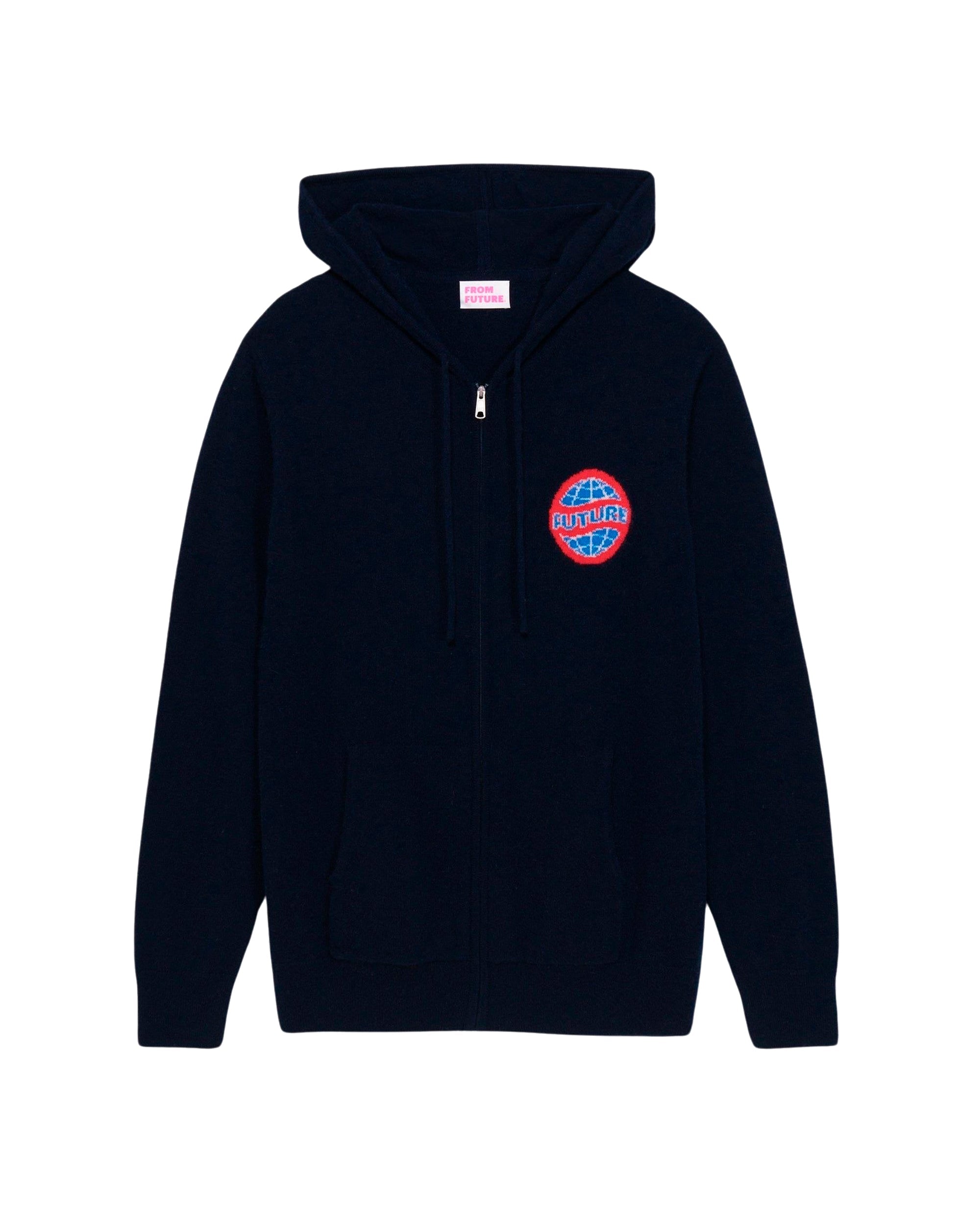 Hoodie zippé à motif globe en cachemire - Navy