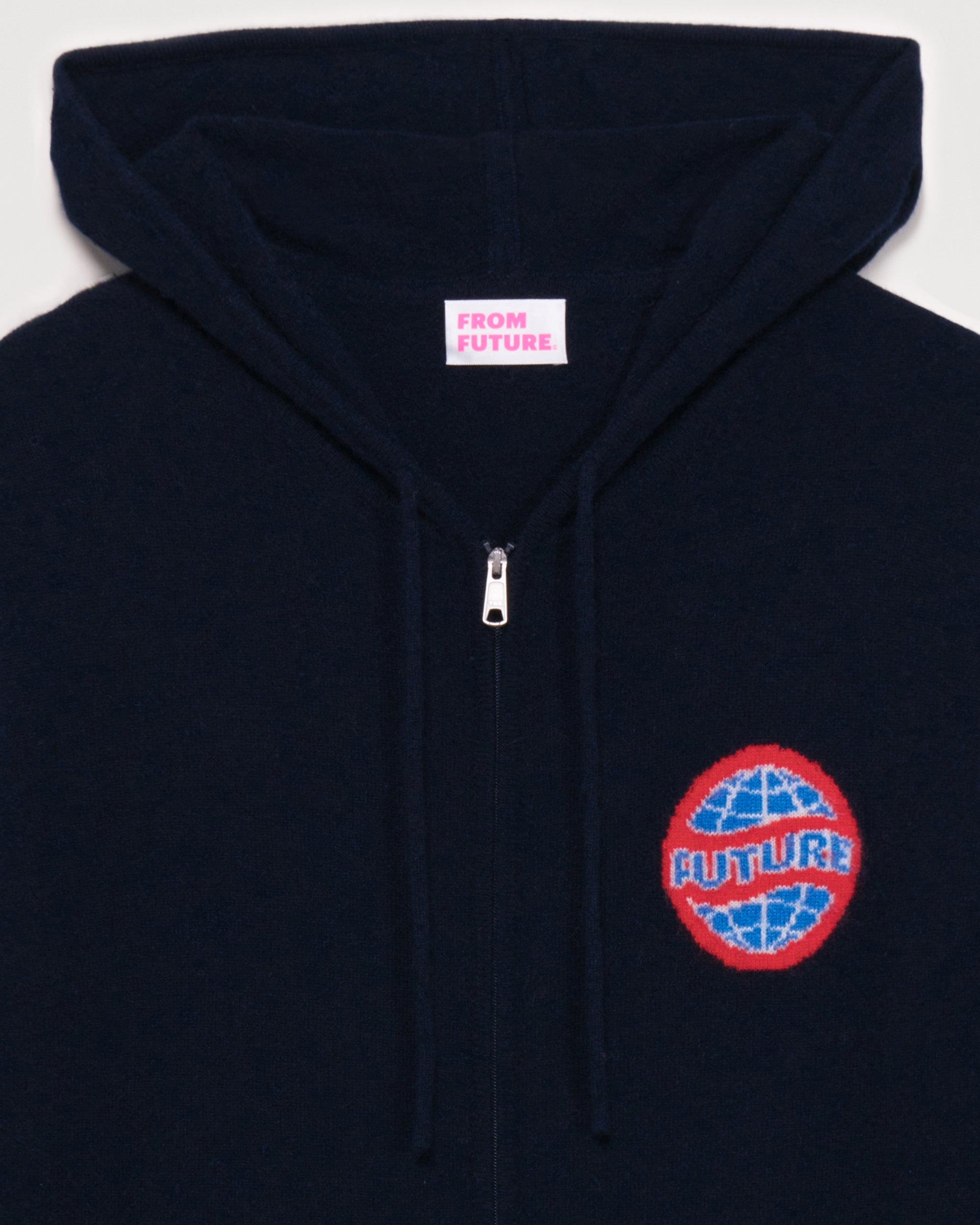 Hoodie zippé à motif globe en cachemire - Navy